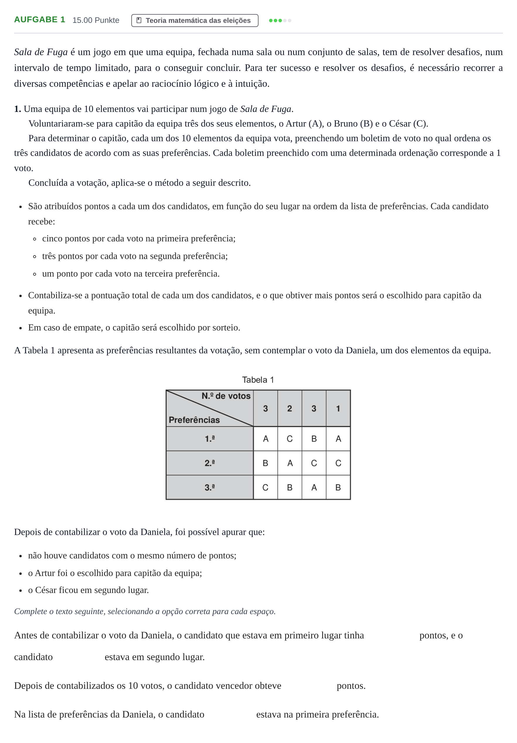Enunciado: Exercício 1 · Exame Nacional Matemática Aplicada às Ciências Sociais 2.ª fase 2024