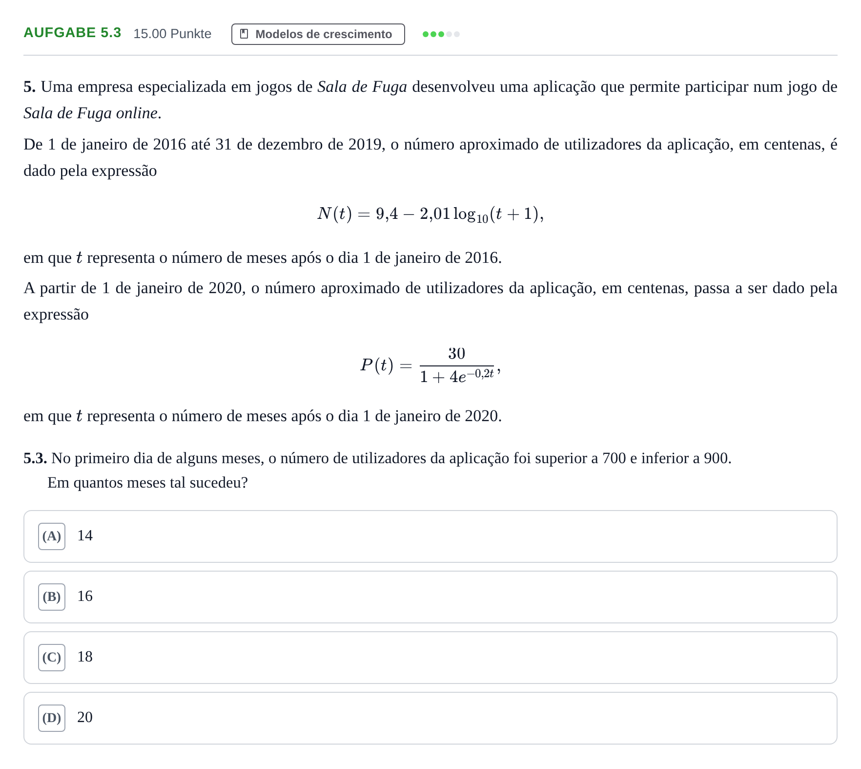 Enunciado: Exercício 5.3 · Exame Nacional Matemática Aplicada às Ciências Sociais 2.ª fase 2024