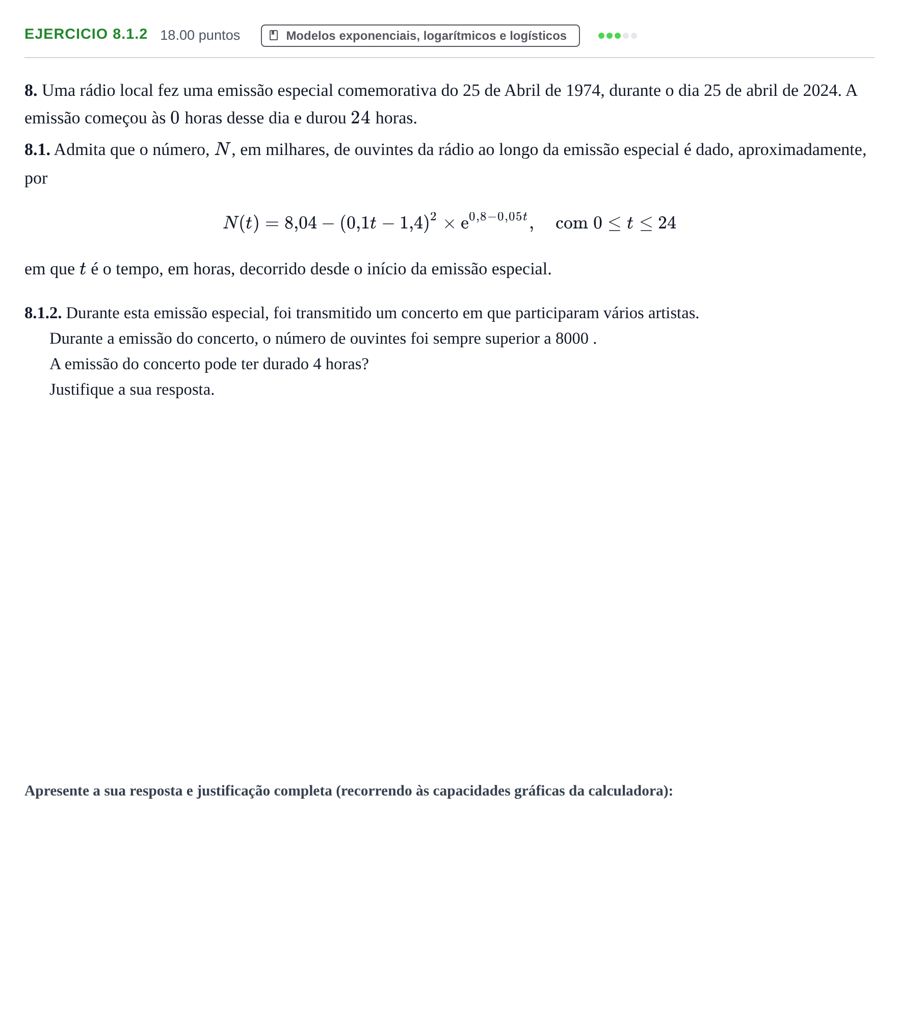 Enunciado: Exercício 8.1.2 · Exame Nacional Matemática B 2.ª fase 2024