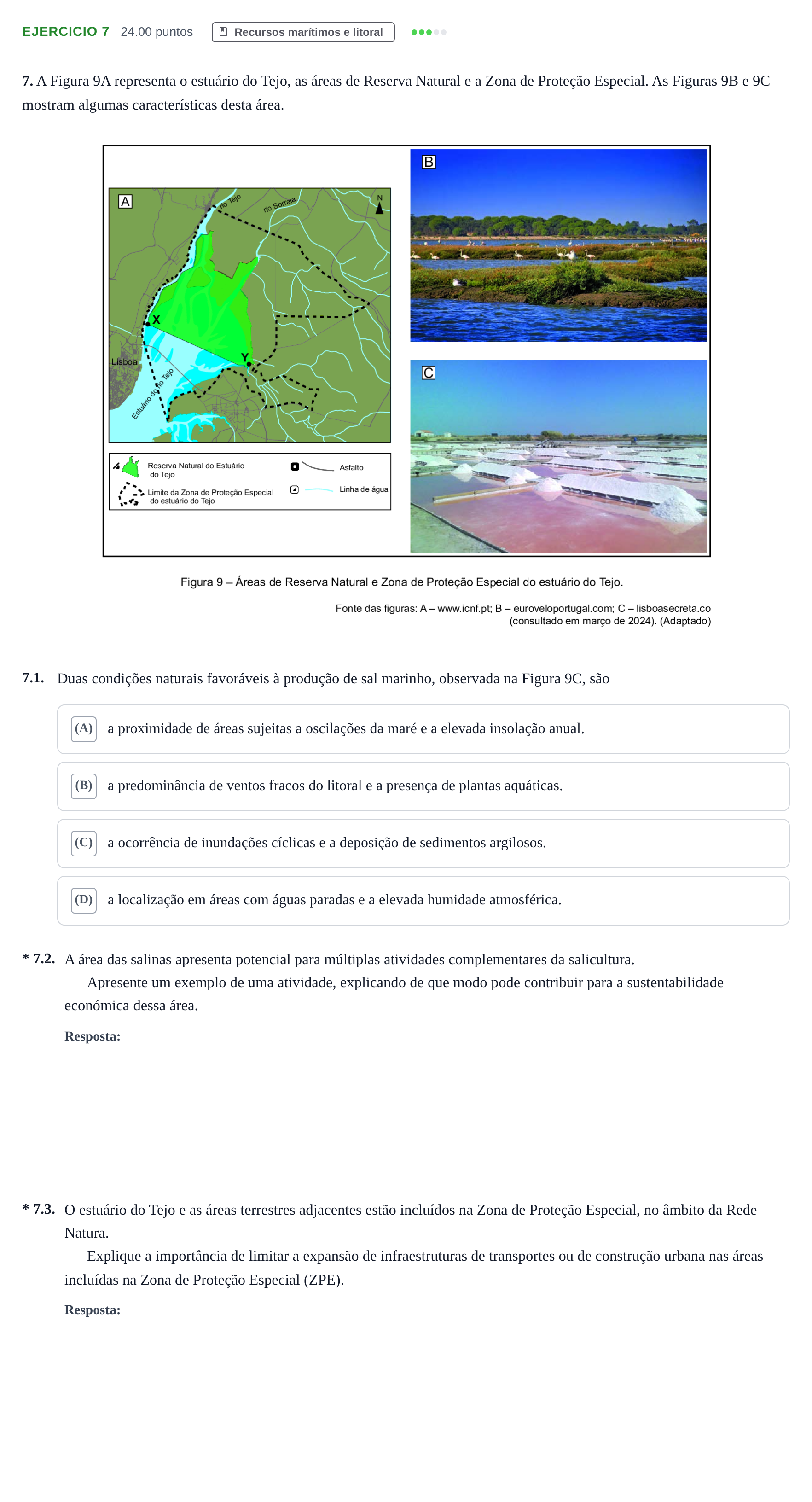 Enunciado: Exercício 7 - Recursos marítimos e litoral · Exame Nacional Geografia A 2.ª fase 2024