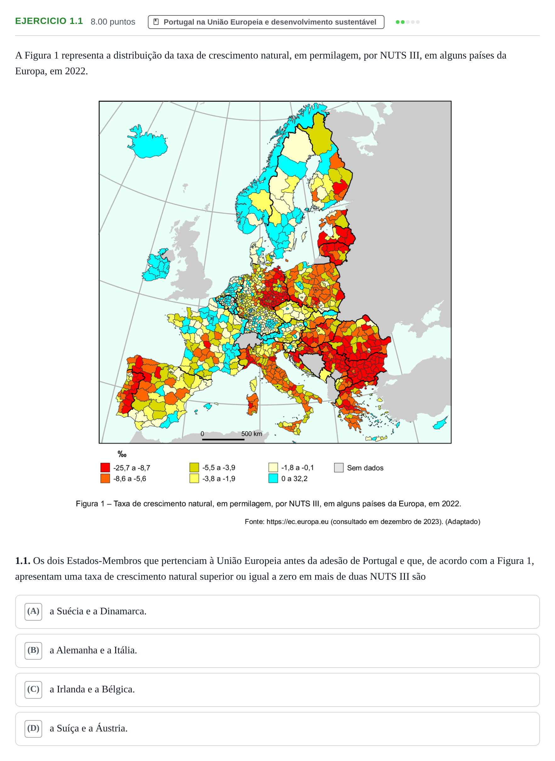 Enunciado: Exercício 1.1 - Portugal na União Europeia e desenvolviment… · Exame Nacional Geografia A Época especial 2024