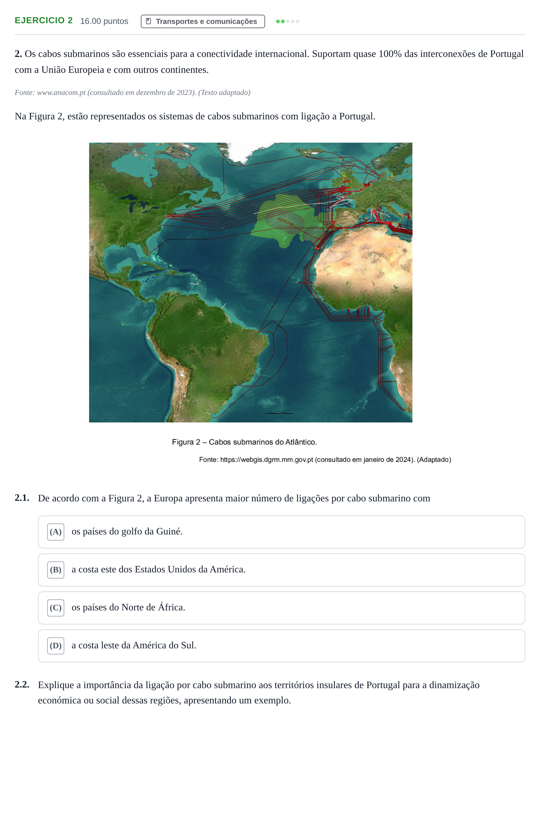 Enunciado: Exercício 2 · Exame Nacional Geografia A Época especial 2024