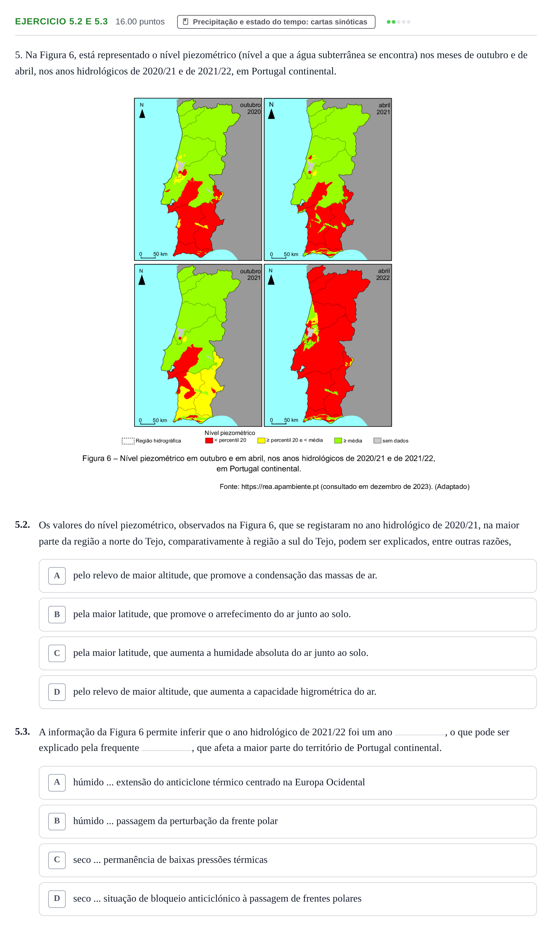 Enunciado: Exercício 5.2 e 5.3 - Precipitação e estado do tempo: carta… · Exame Nacional Geografia A Época especial 2024