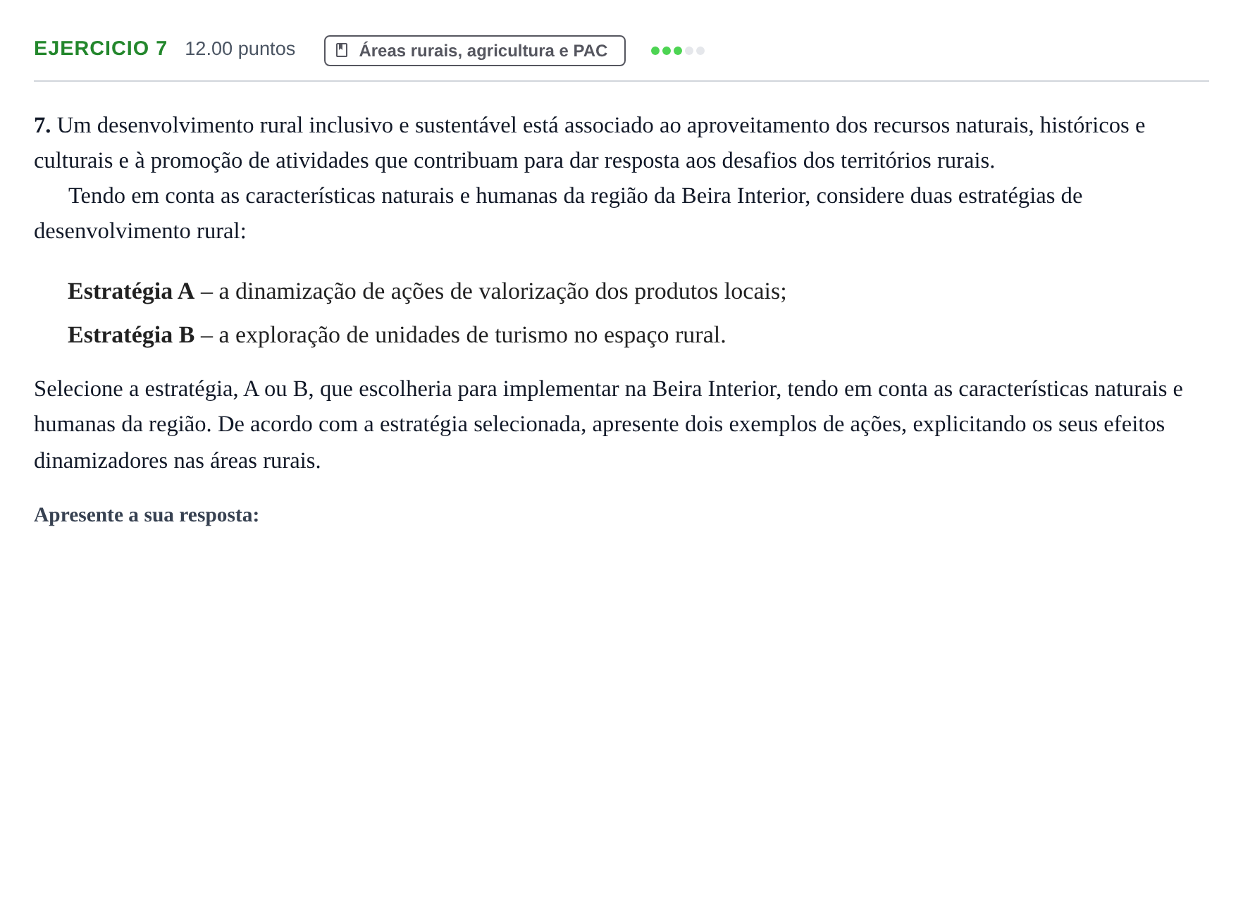 Enunciado: Exercício 7 · Exame Nacional Geografia A Época especial 2024