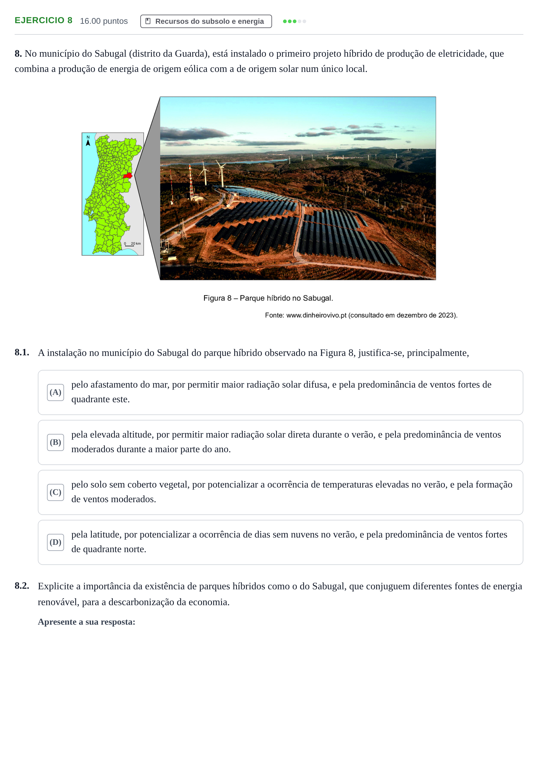 Enunciado: Exercício 8 · Exame Nacional Geografia A Época especial 2024
