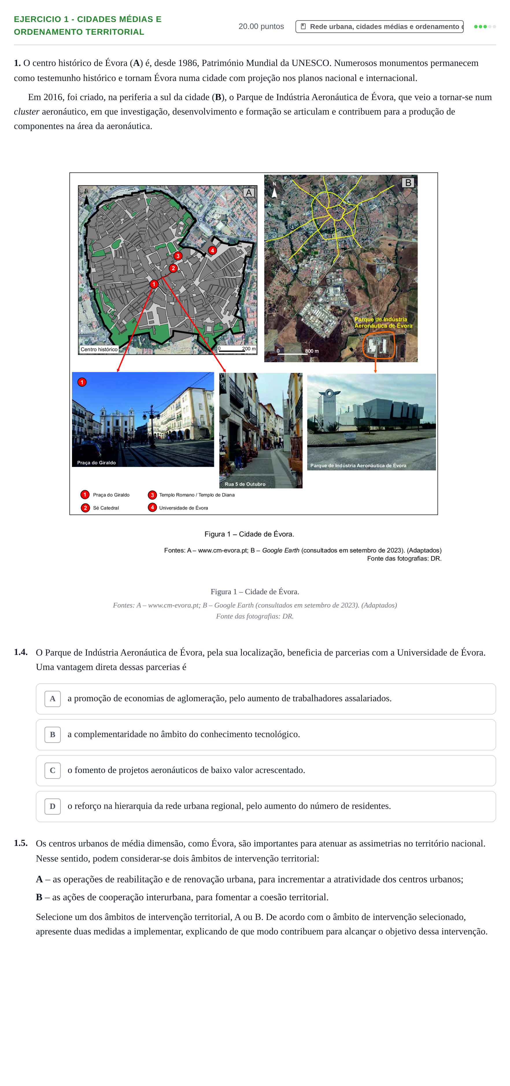 Enunciado: Exercício 1 - Cidades Médias e Ordenamento Territorial · Exame Nacional Geografia A 1.ª fase 2024