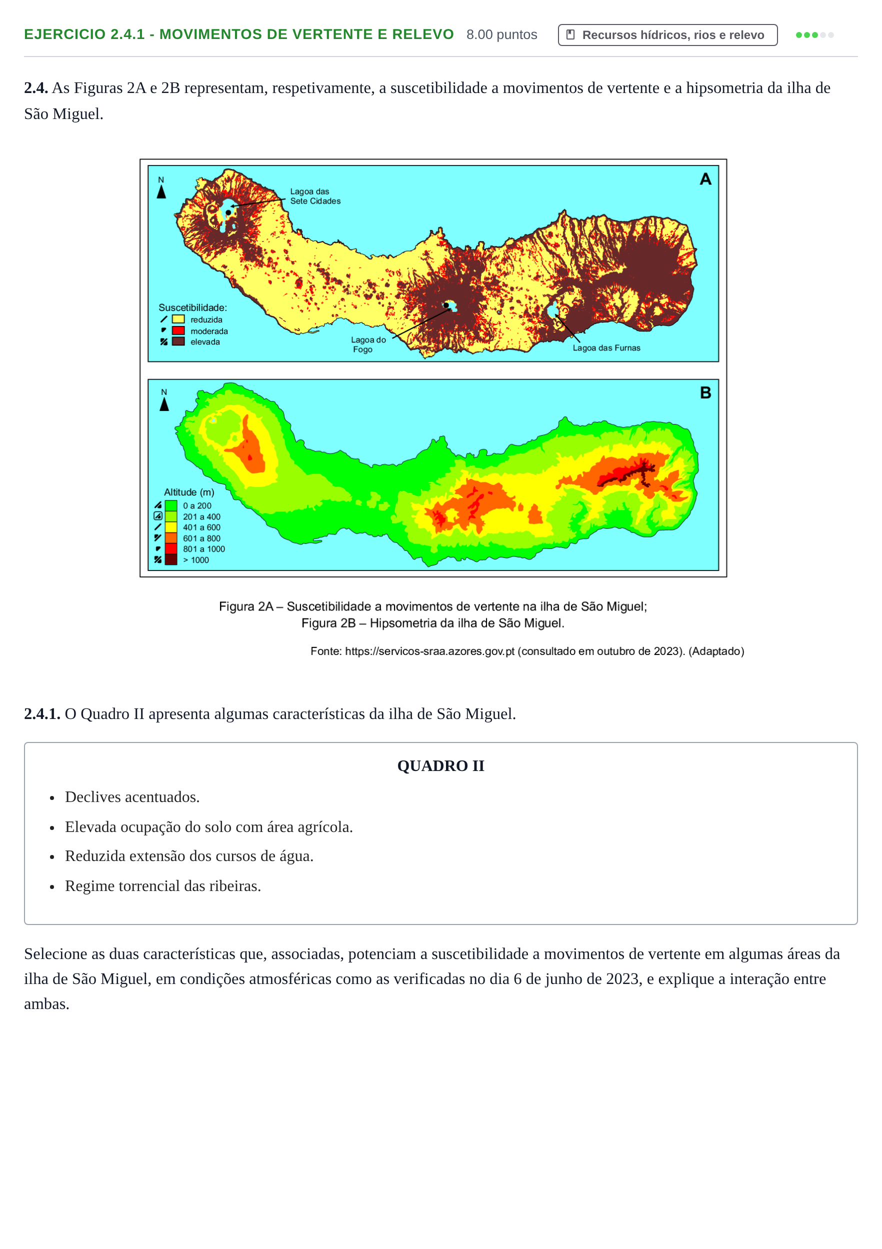 Enunciado: Exercício 2.4.1 - Movimentos de Vertente e Relevo · Exame Nacional Geografia A 1.ª fase 2024