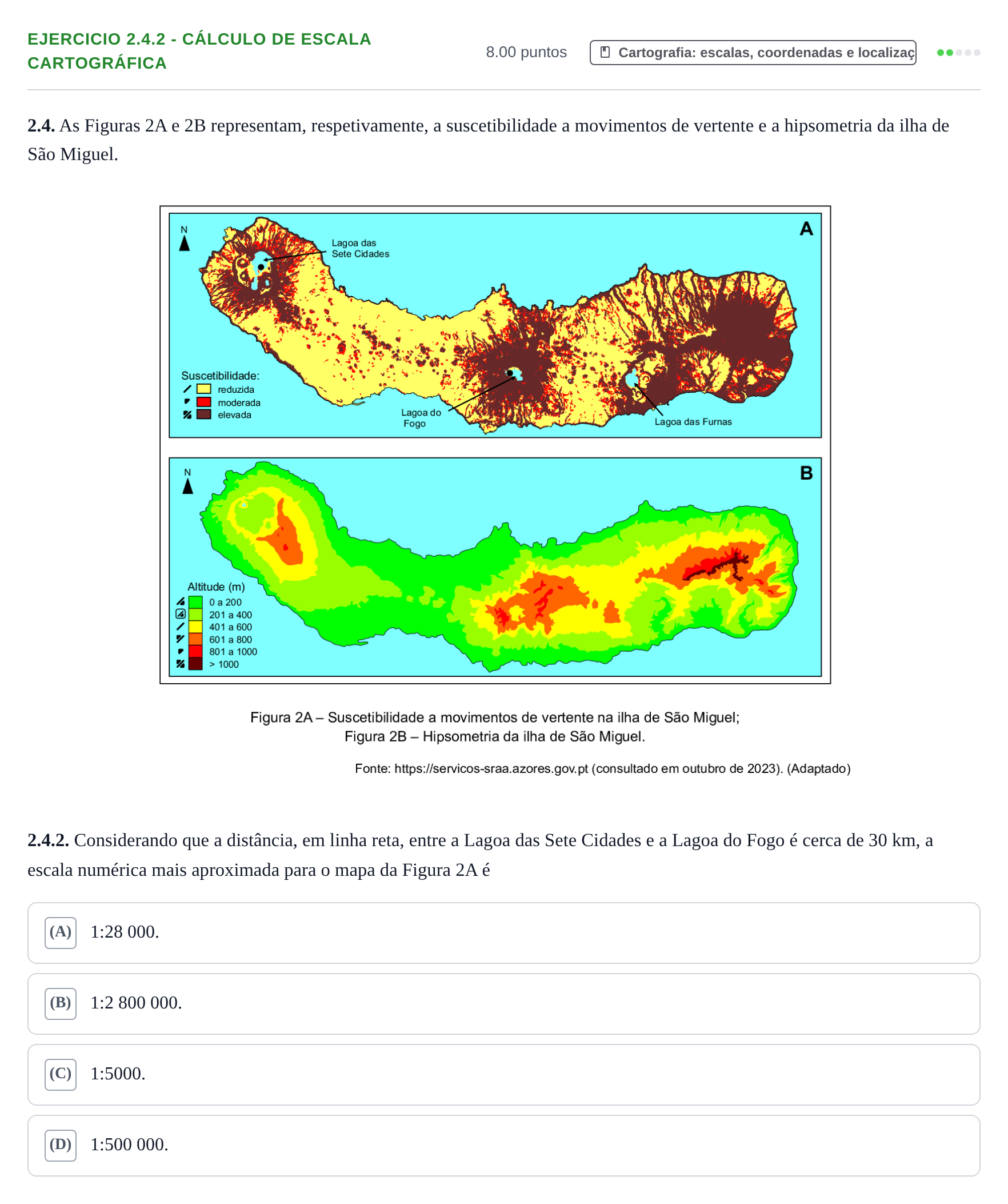 Enunciado: Exercício 2.4.2 - Cálculo de Escala Cartográfica · Exame Nacional Geografia A 1.ª fase 2024