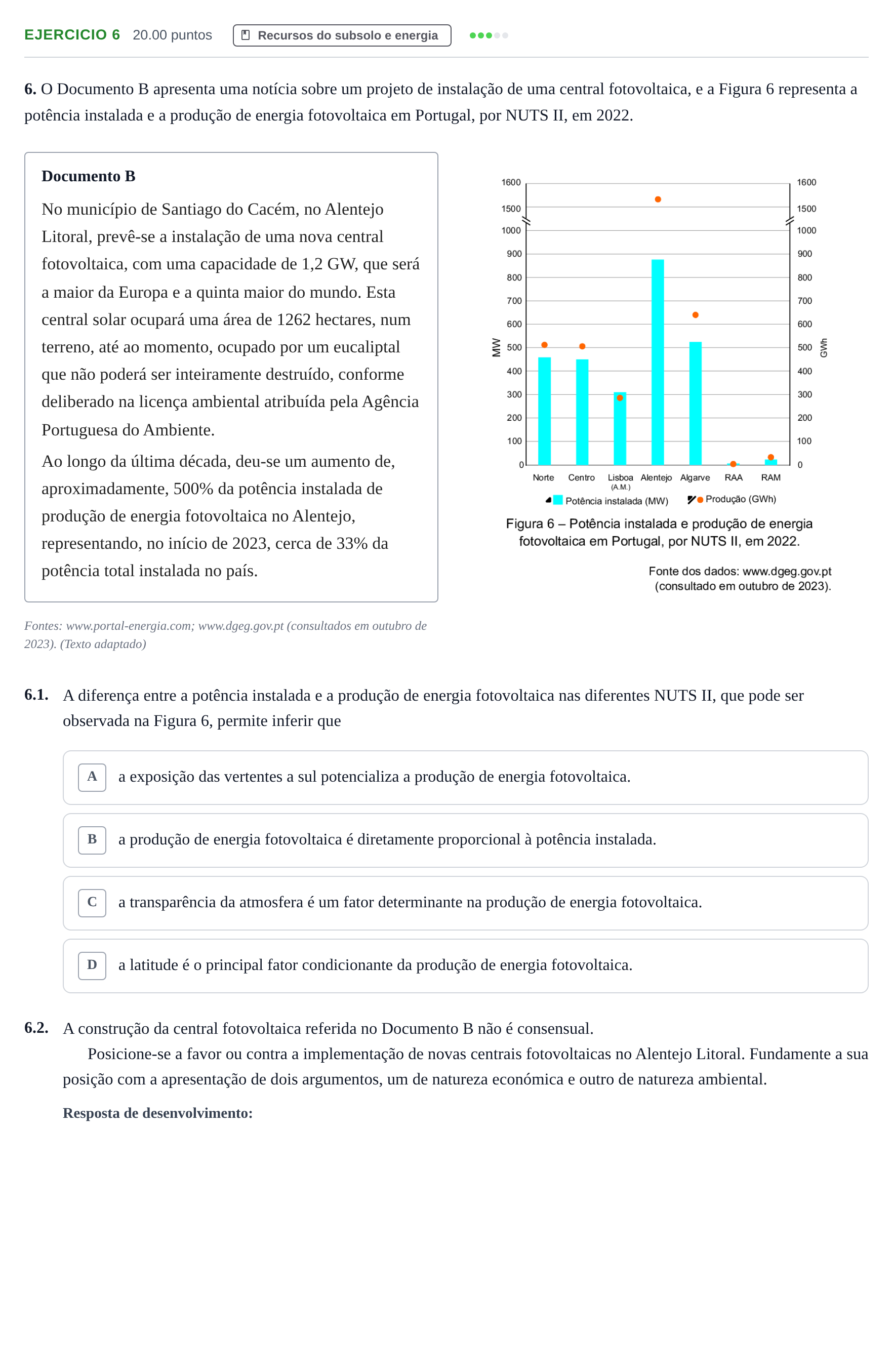 Enunciado: Exercício 6 · Exame Nacional Geografia A 1.ª fase 2024