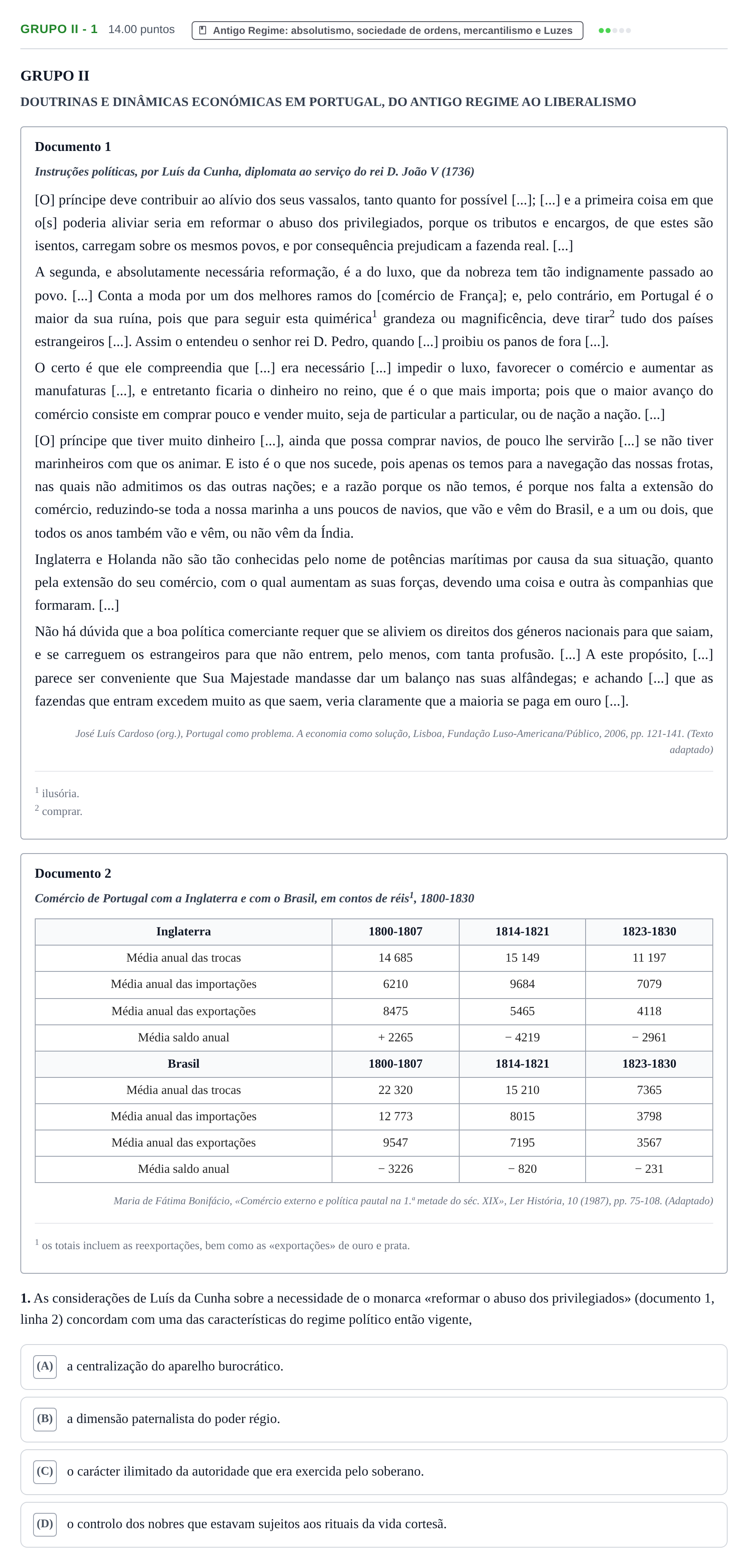 Enunciado: Grupo II - 1 · Exame Nacional História A Época especial 2023