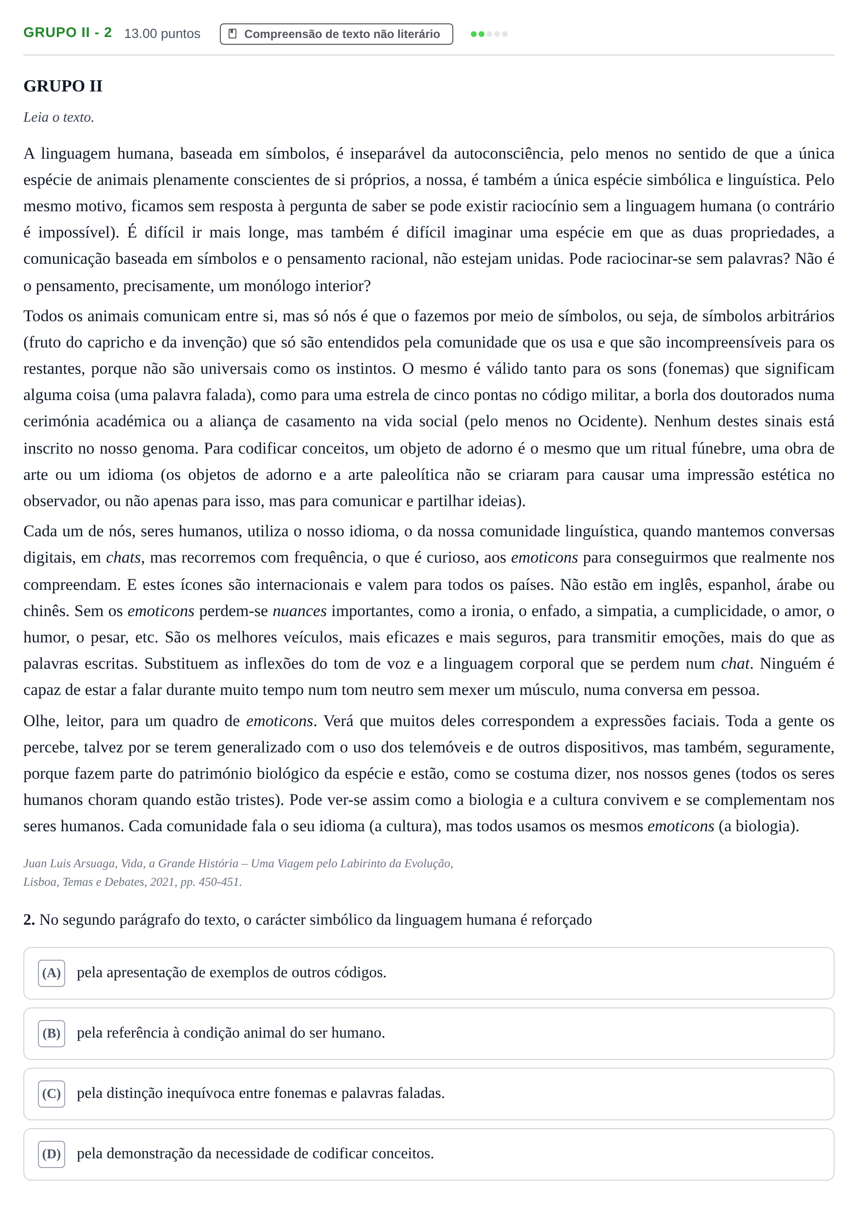 Enunciado: Grupo II - 2 · Exame Nacional Português Época especial 2023
