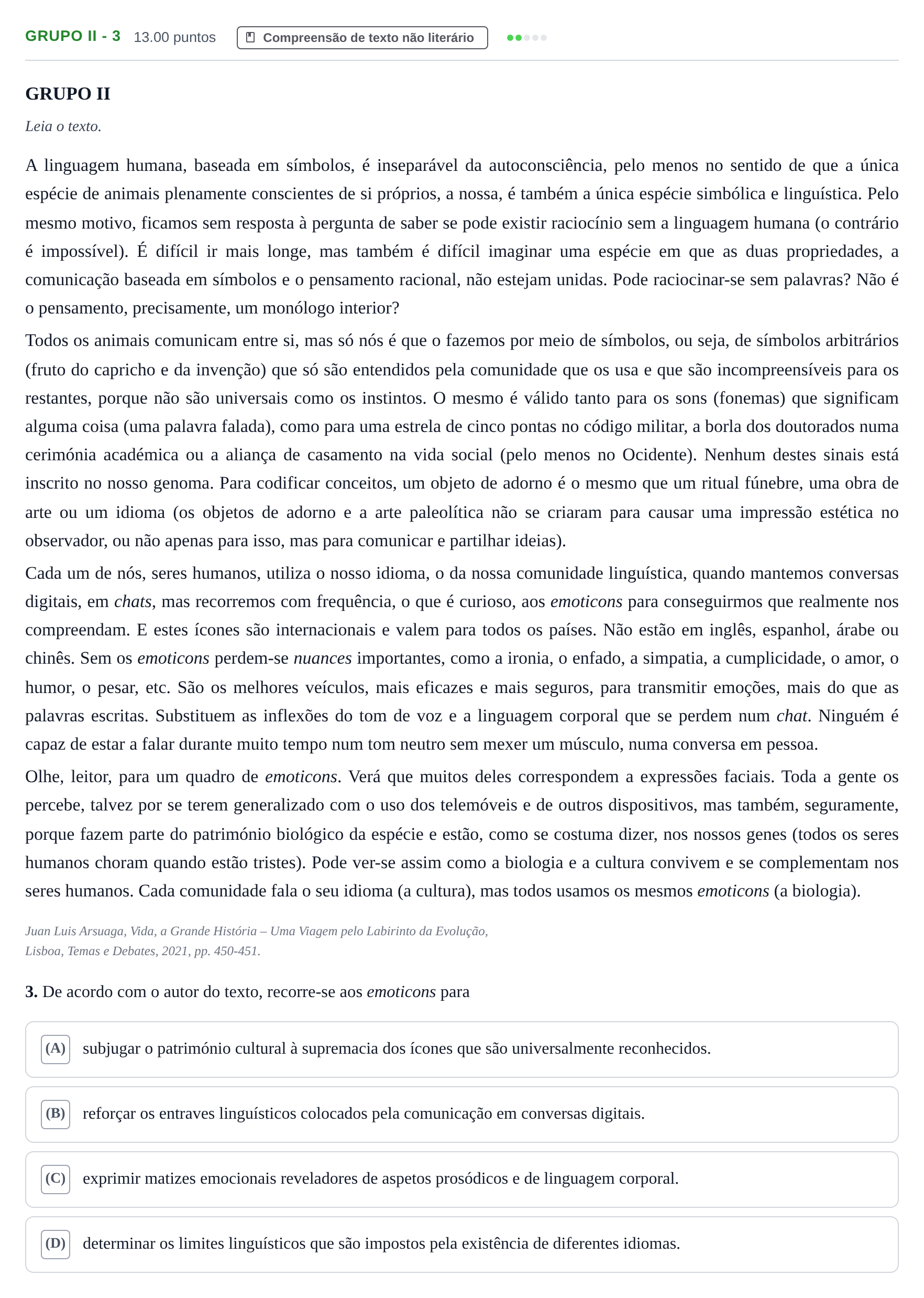 Enunciado: Grupo II - 3 · Exame Nacional Português Época especial 2023