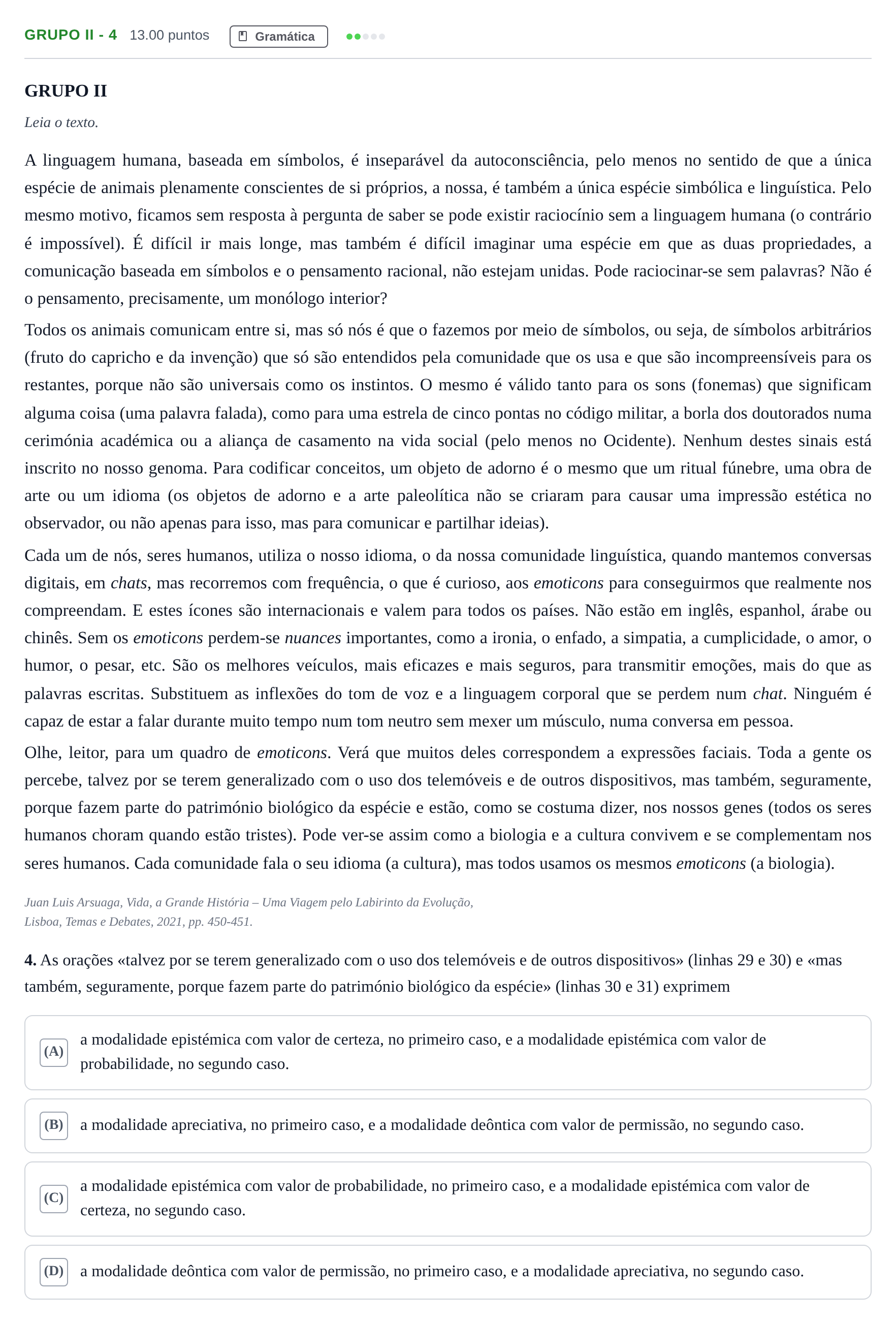 Enunciado: Grupo II - 4 · Exame Nacional Português Época especial 2023