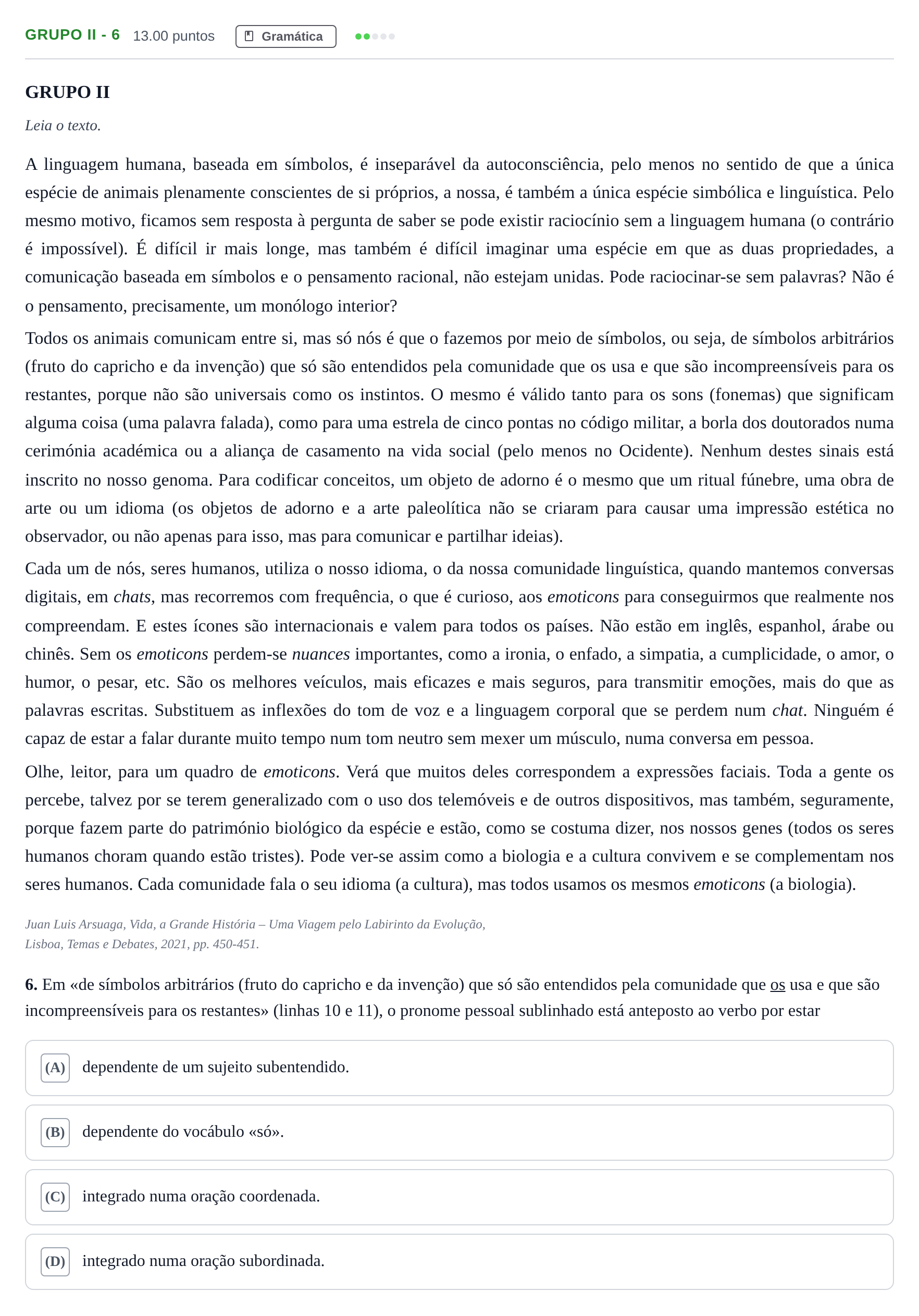 Enunciado: Grupo II - 6 · Exame Nacional Português Época especial 2023