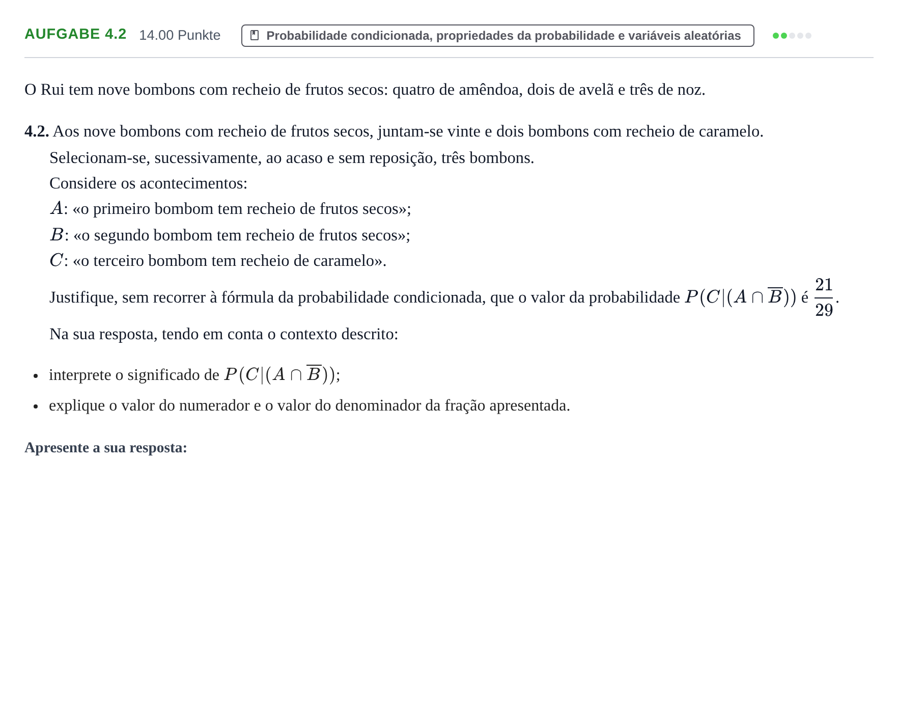 Enunciado: Exercício 4.2 · Exame Nacional Matemática A Época especial 2023