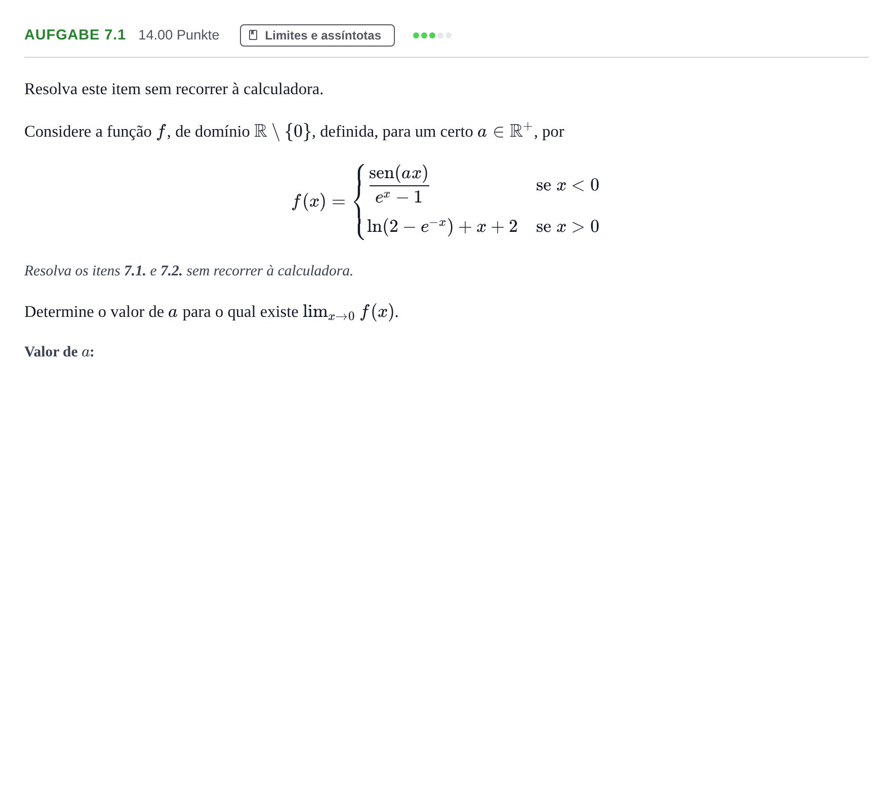 Enunciado: Exercício 7.1 · Exame Nacional Matemática A Época especial 2023