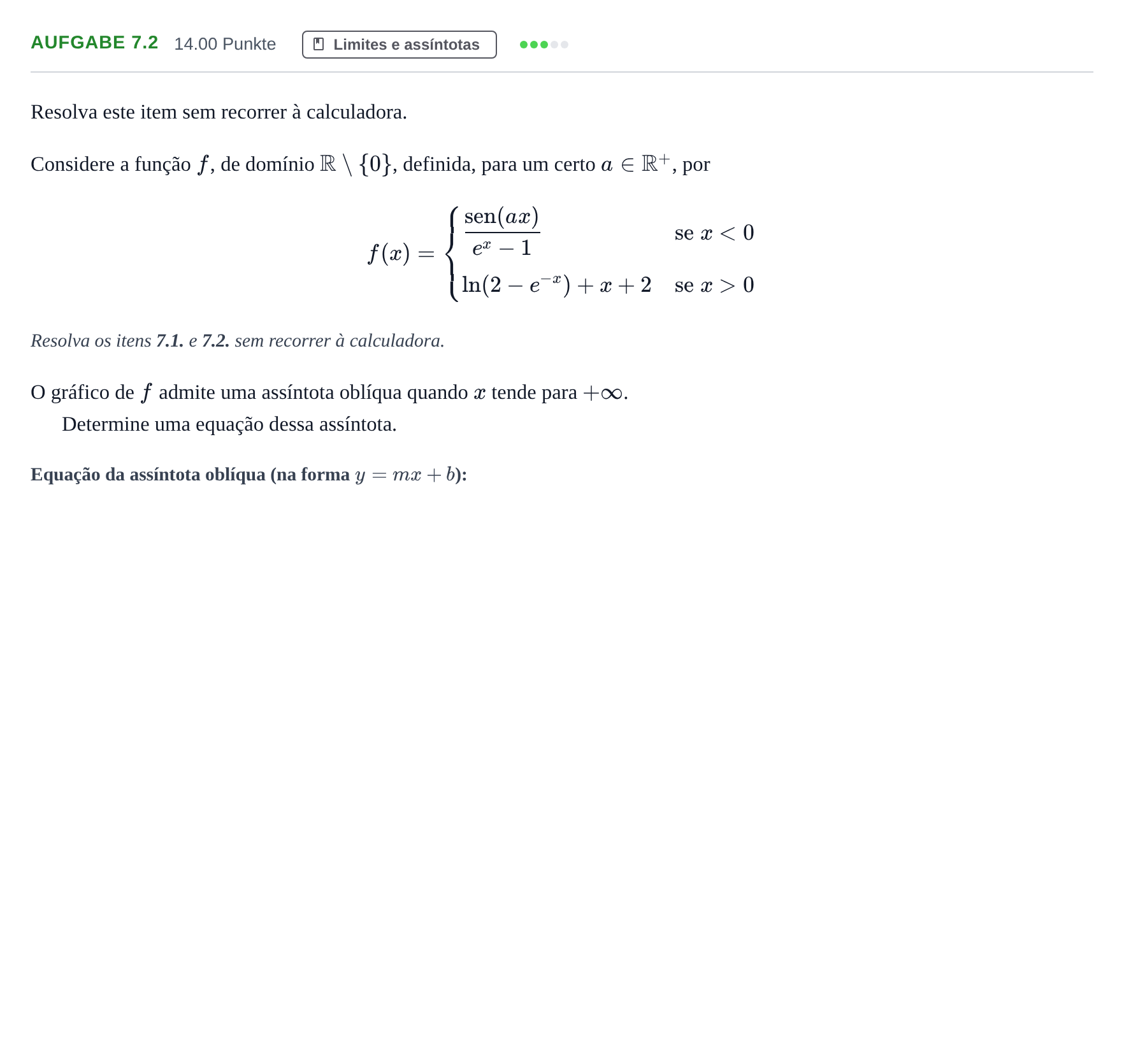 Enunciado: Exercício 7.2 · Exame Nacional Matemática A Época especial 2023