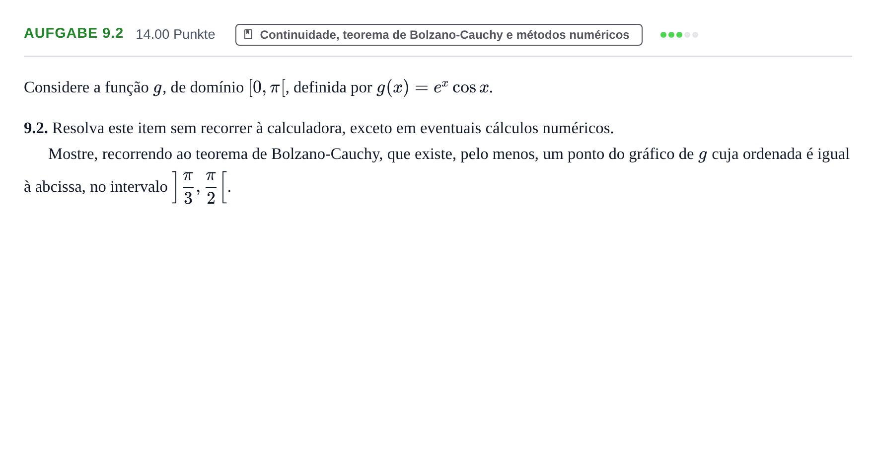 Enunciado: Exercício 9.2 · Exame Nacional Matemática A Época especial 2023