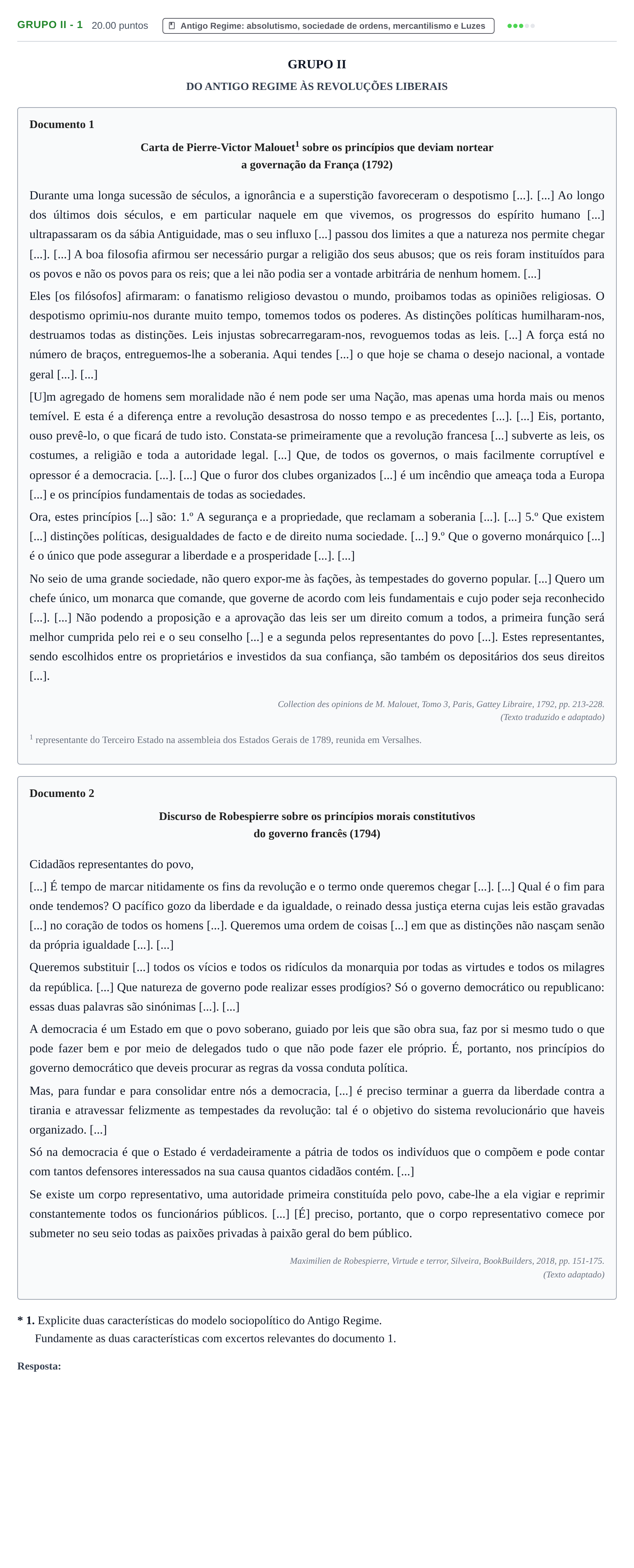 Enunciado: Grupo II - 1 · Exame Nacional História A 2.ª fase 2023