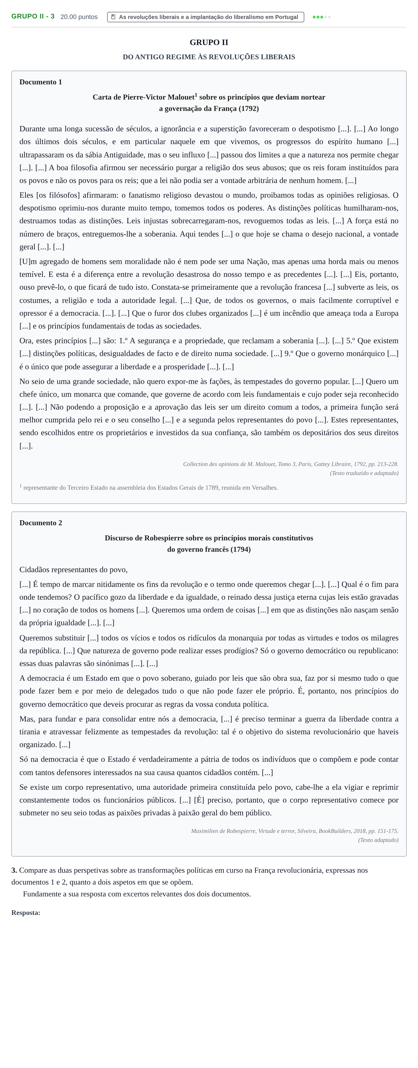 Enunciado: Grupo II - 3 · Exame Nacional História A 2.ª fase 2023