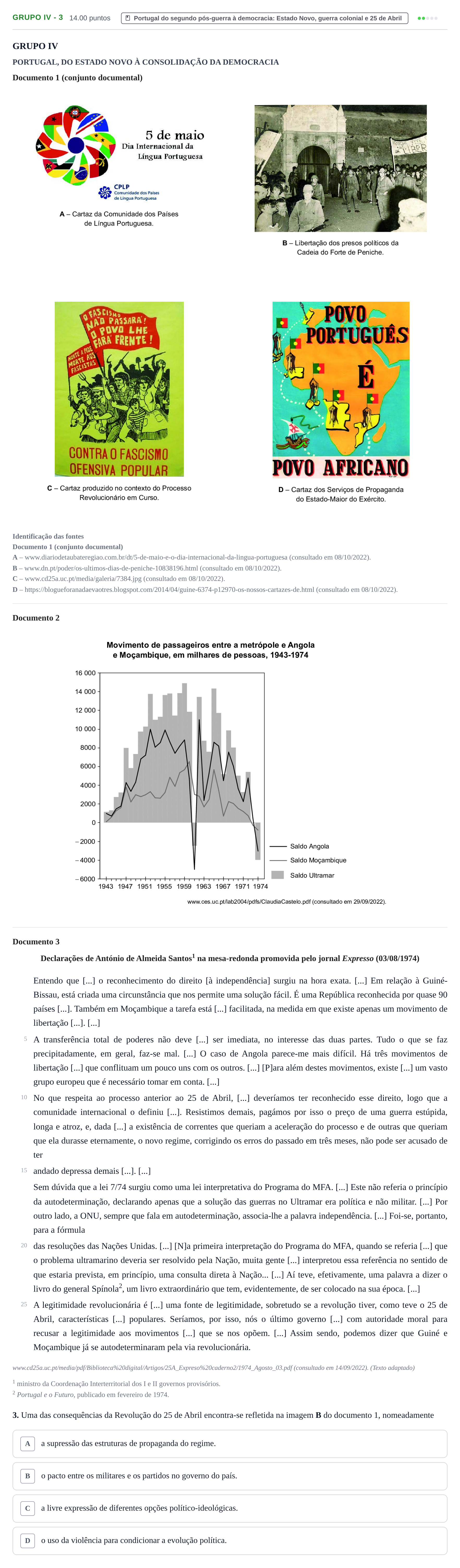 Enunciado: Grupo IV - 3 · Exame Nacional História A 2.ª fase 2023