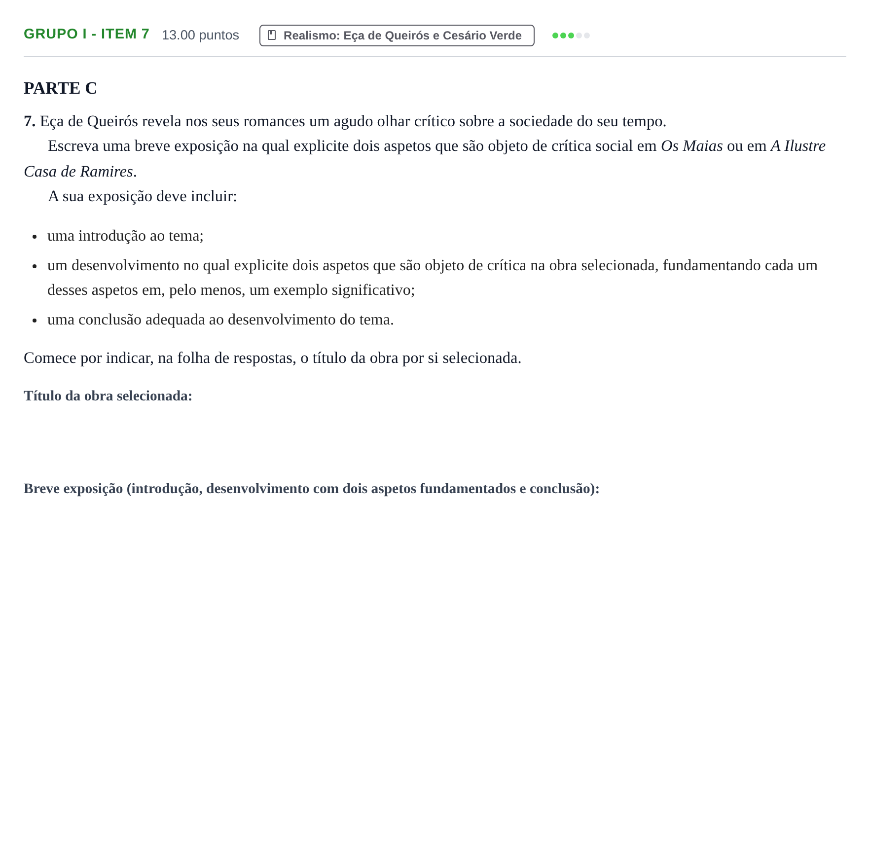 Enunciado: Grupo I - Item 7 · Exame Nacional Português 2.ª fase 2023