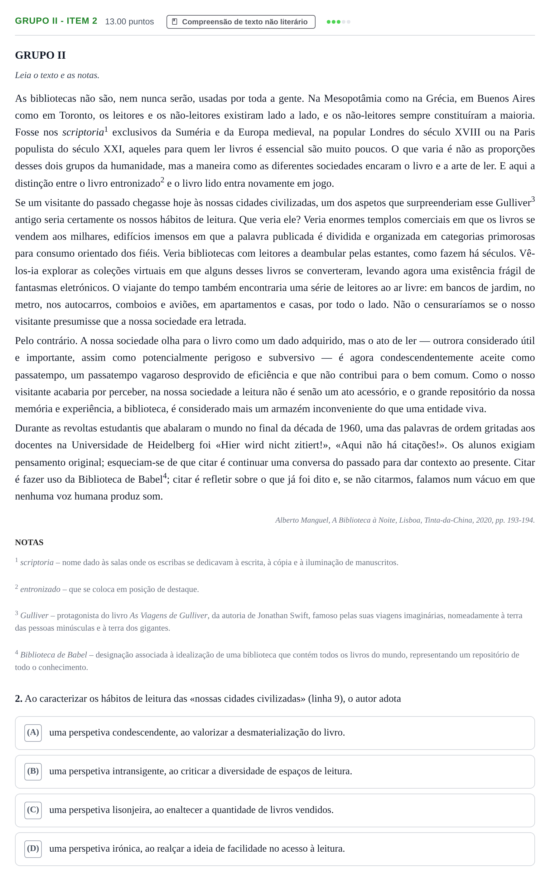 Enunciado: Grupo II - Item 2 · Exame Nacional Português 2.ª fase 2023