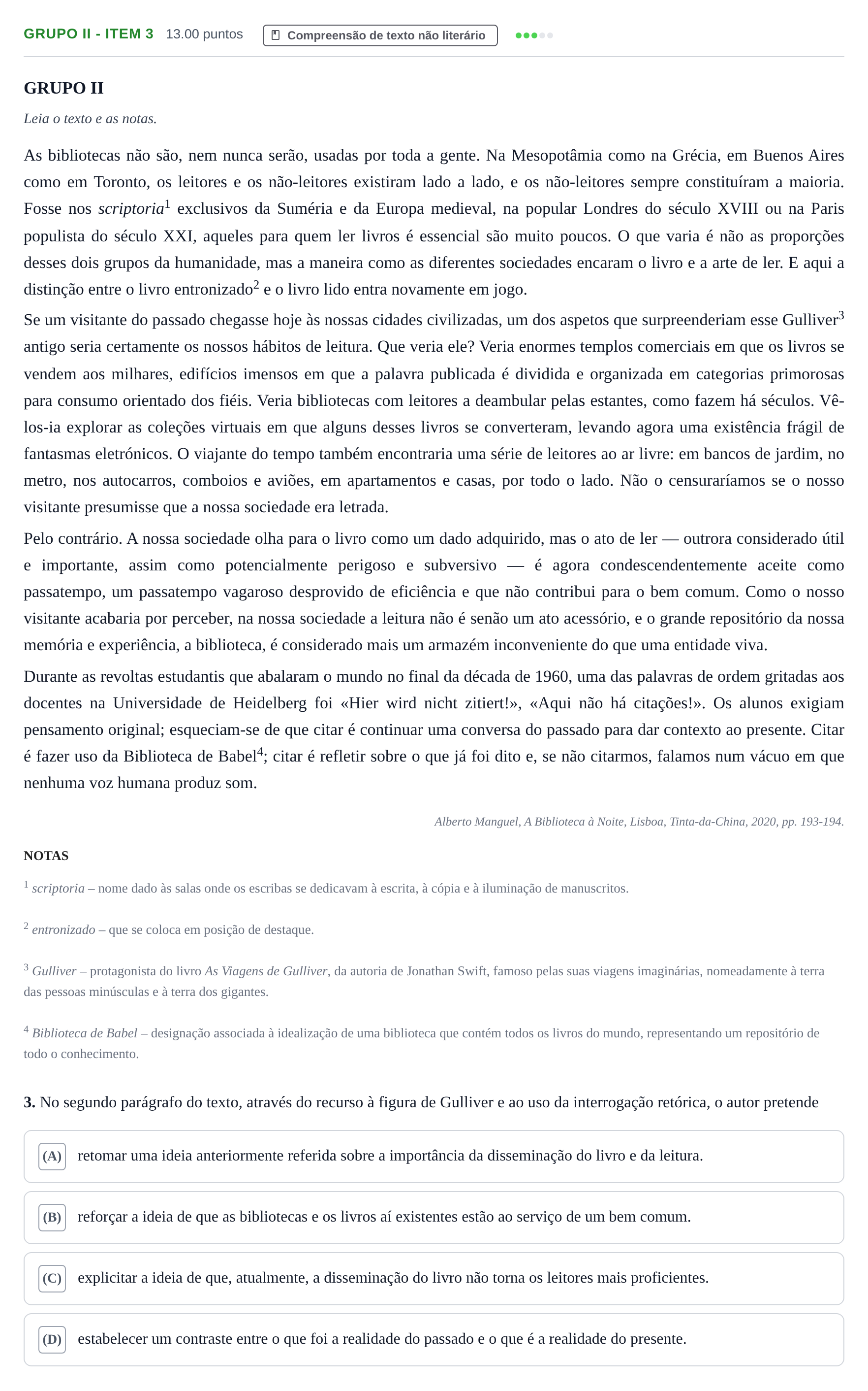 Enunciado: Grupo II - Item 3 · Exame Nacional Português 2.ª fase 2023