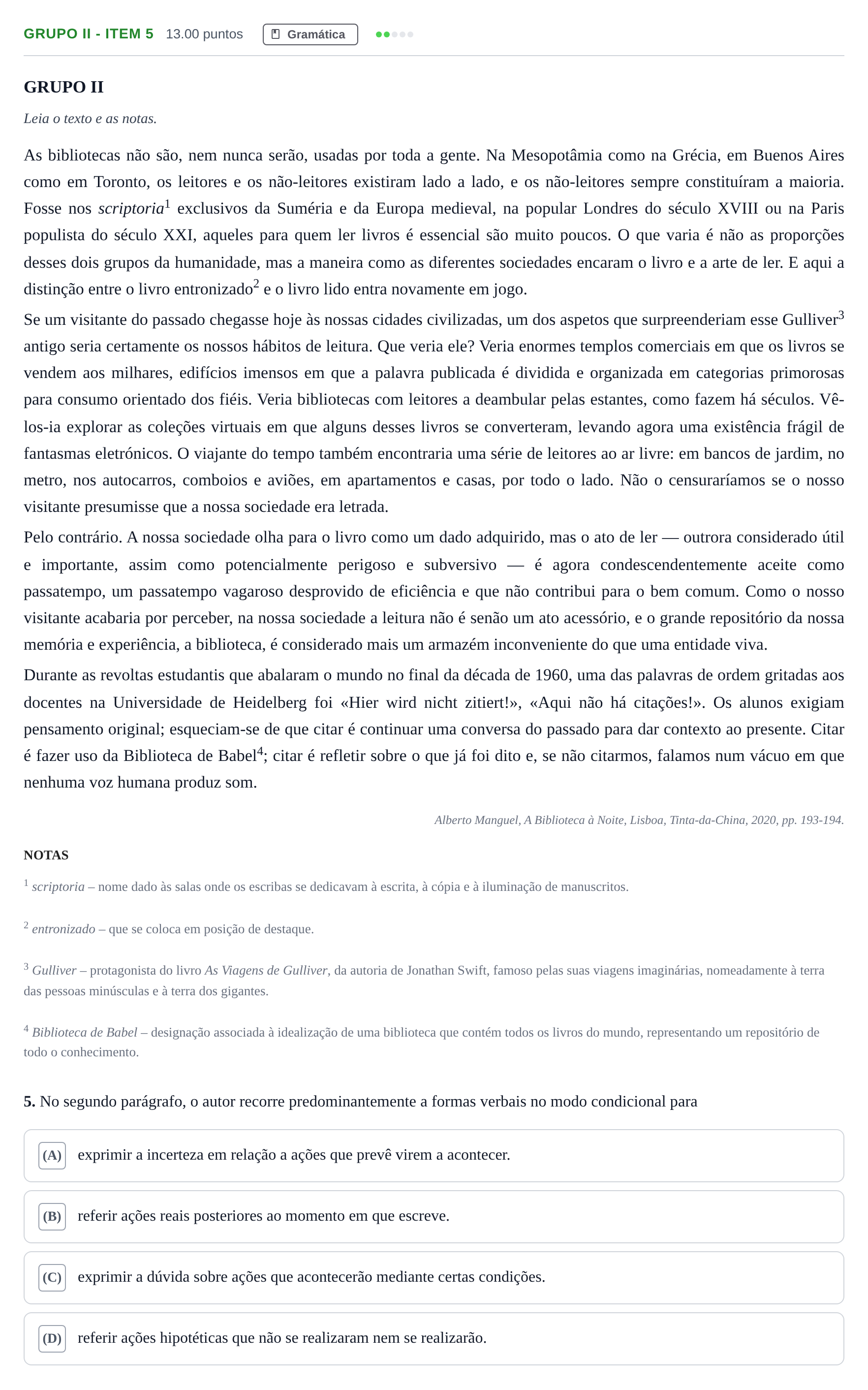 Enunciado: Grupo II - Item 5 · Exame Nacional Português 2.ª fase 2023