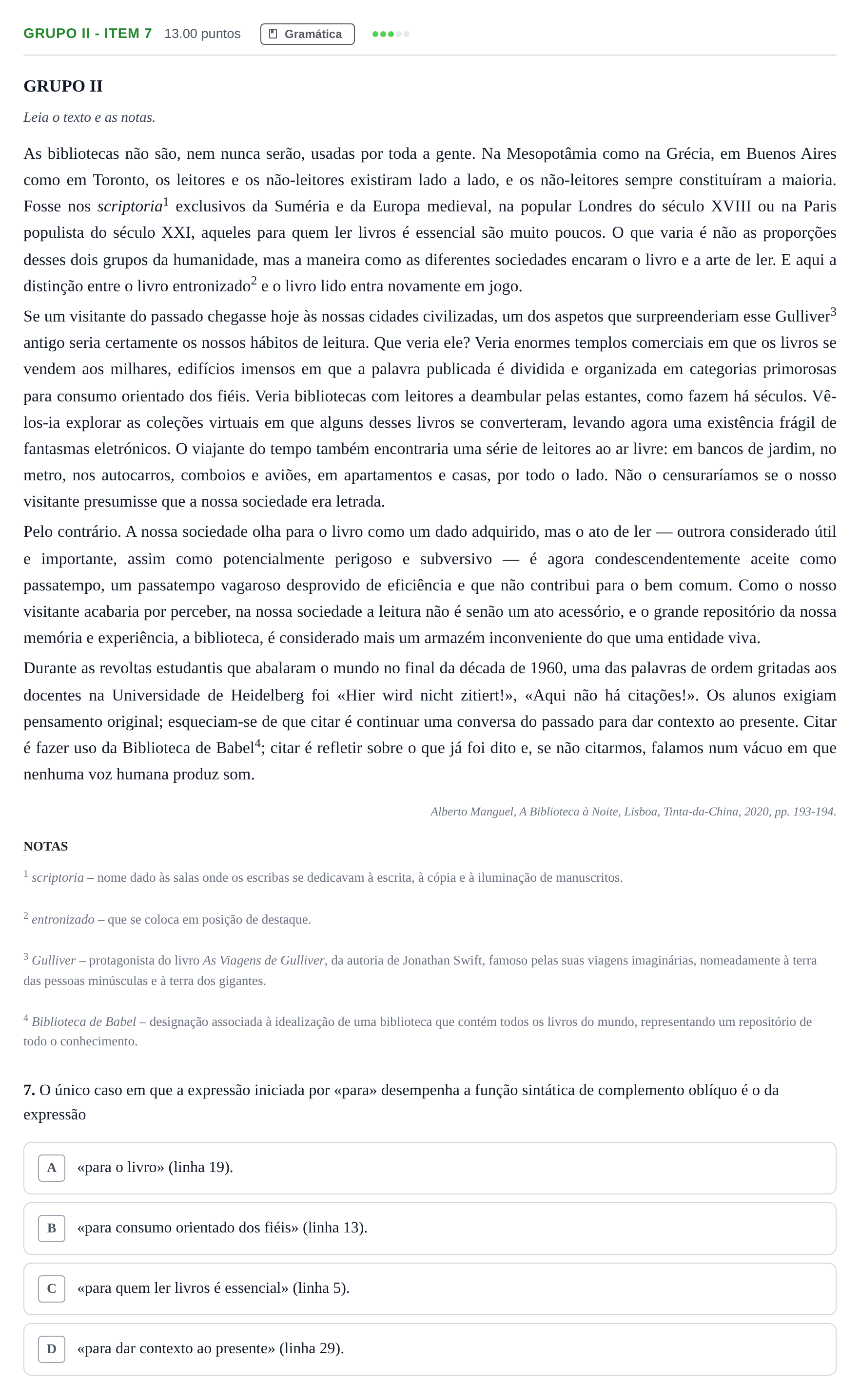 Enunciado: Grupo II - Item 7 · Exame Nacional Português 2.ª fase 2023