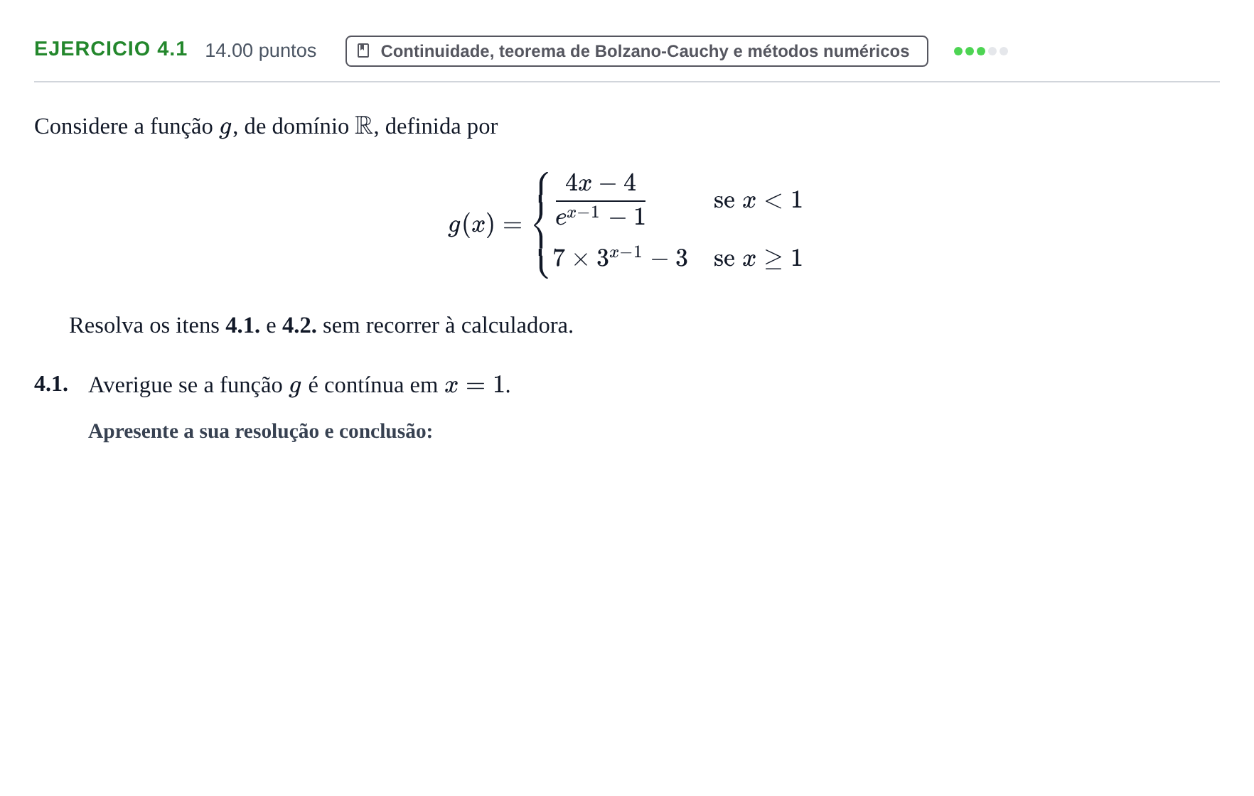 Enunciado: Exercício 4.1 - Continuidade · Exame Nacional Matemática A 1.ª fase 2023