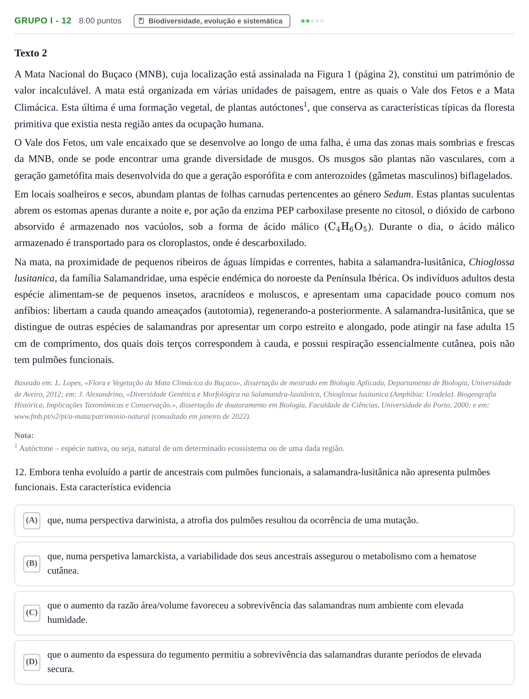 Enunciado: Grupo I - 12 · Exame Nacional Biologia e Geologia Época especial 2023