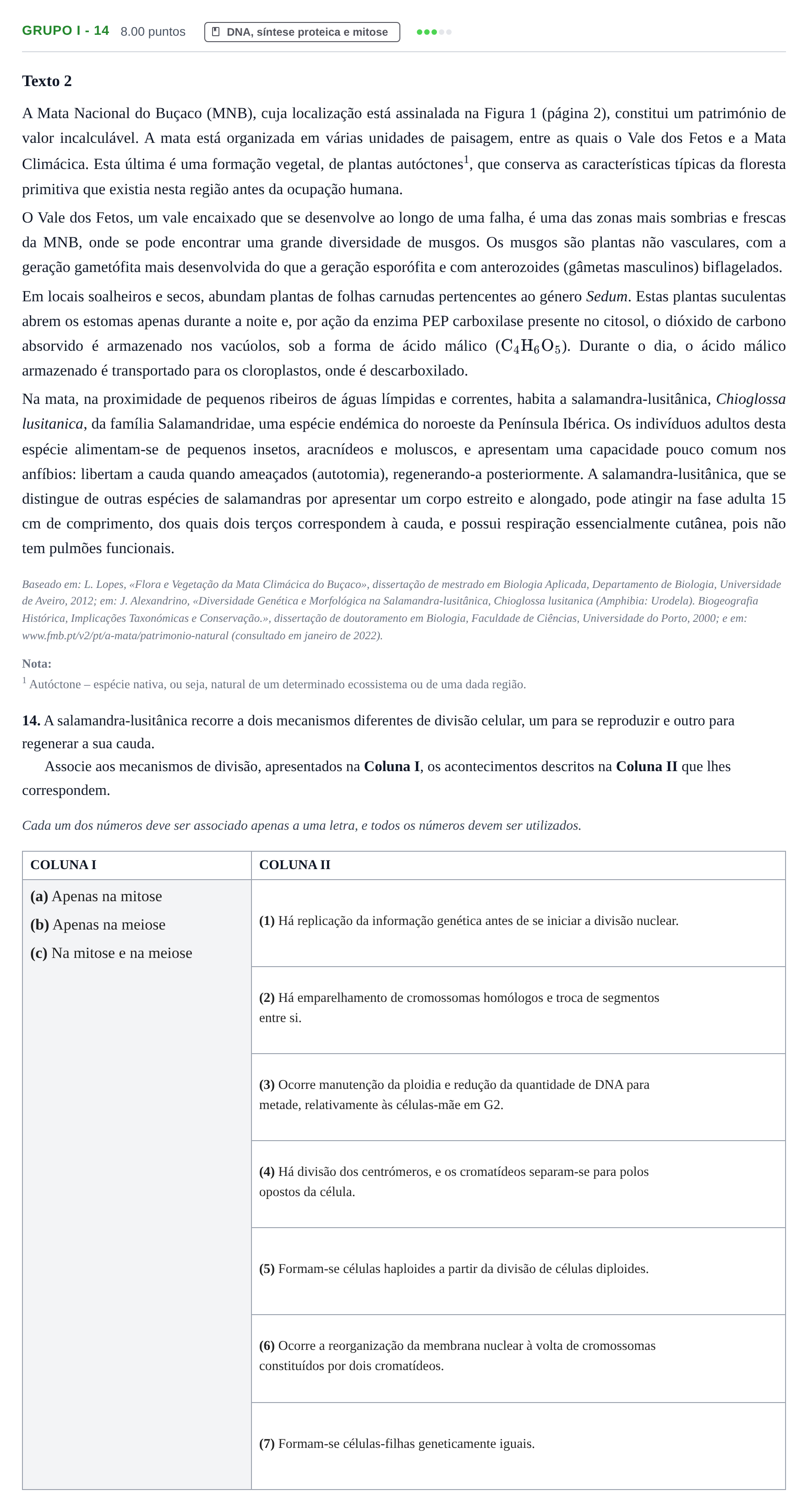 Enunciado: Grupo I - 14 · Exame Nacional Biologia e Geologia Época especial 2023