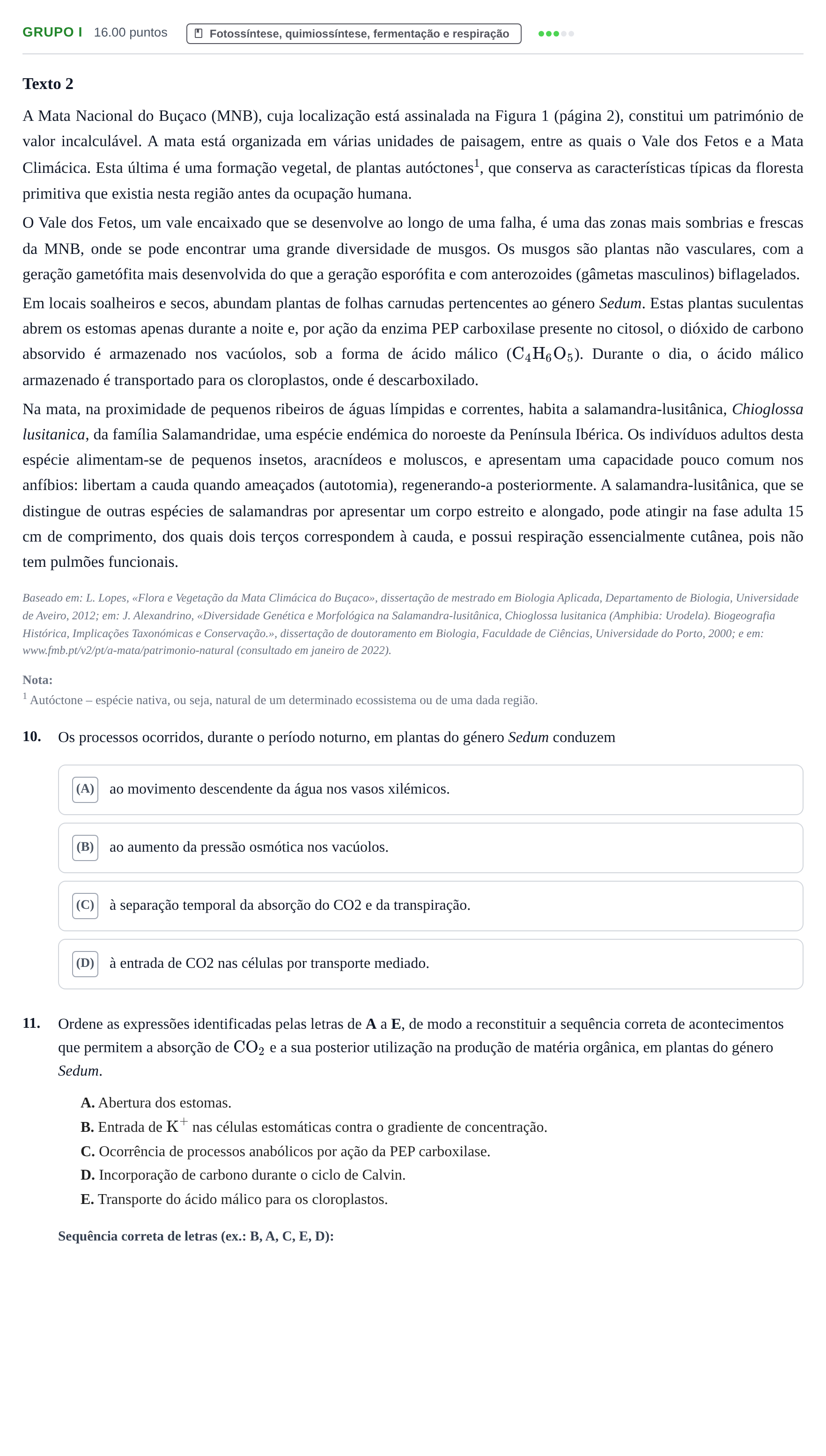 Enunciado: Grupo I · Exame Nacional Biologia e Geologia Época especial 2023