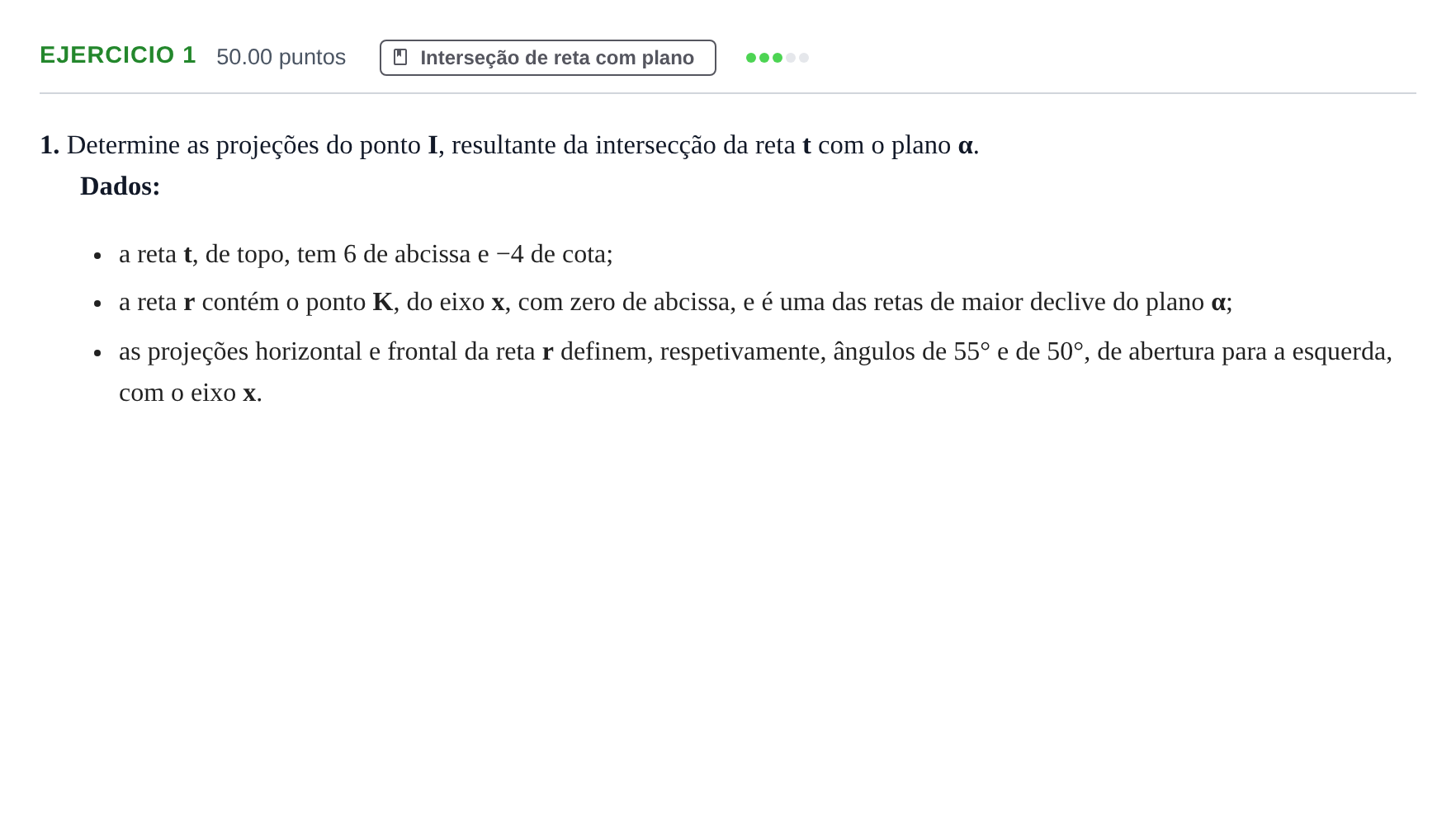 Enunciado: Exercício 1 · Exame Nacional Geometria Descritiva A 1.ª fase 2023