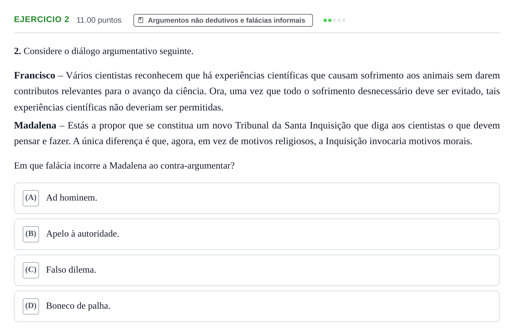 Enunciado: Exercício 2 · Exame Nacional Filosofia 1.ª fase 2023
