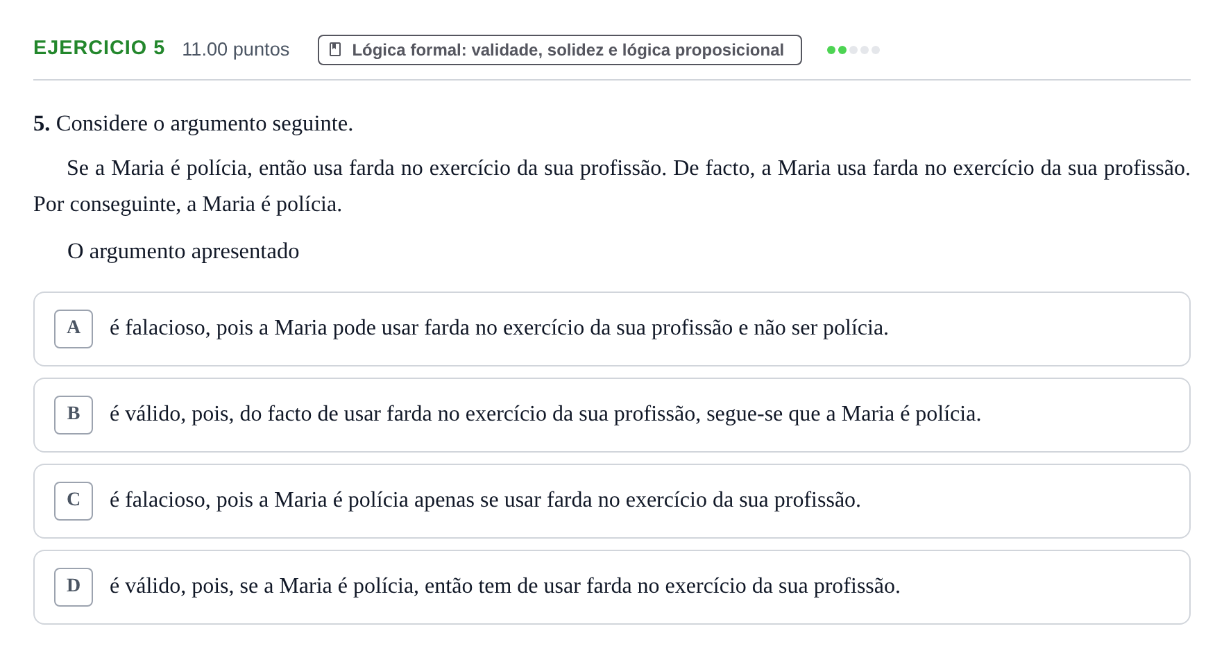 Enunciado: Exercício 5 · Exame Nacional Filosofia 1.ª fase 2023