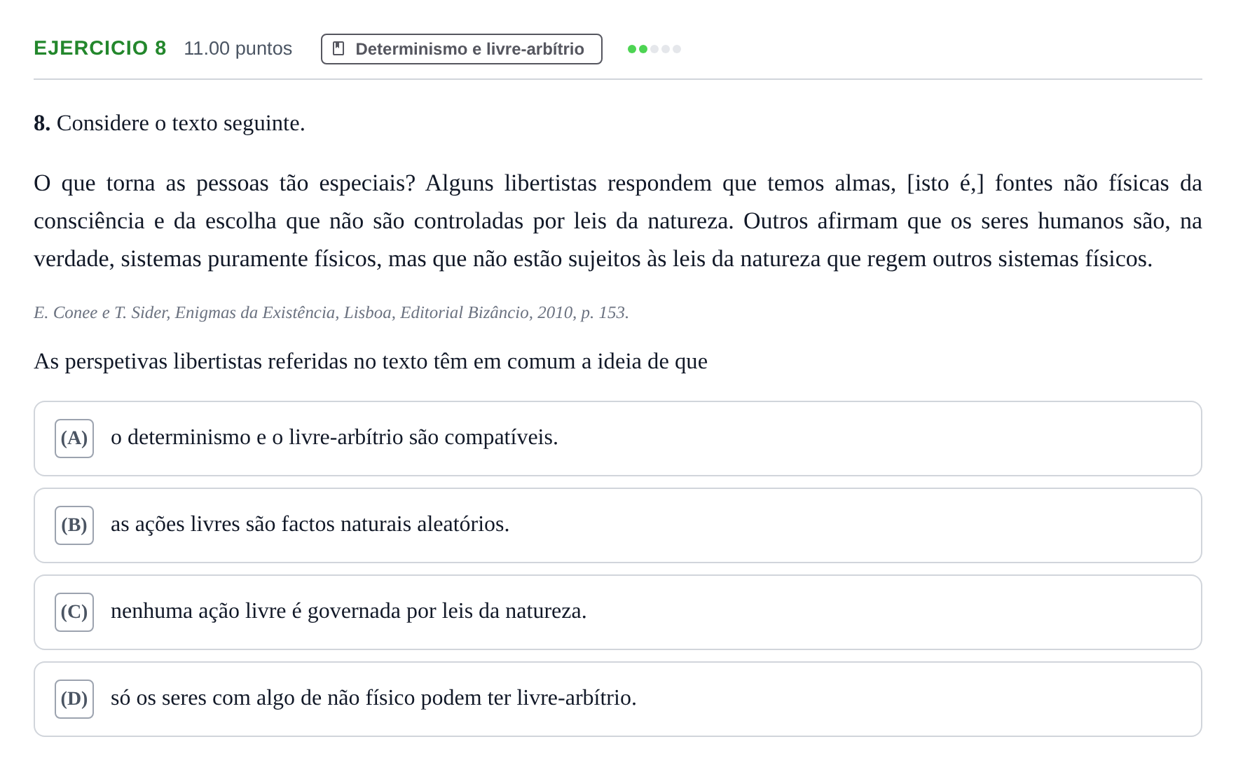 Enunciado: Exercício 8 · Exame Nacional Filosofia 1.ª fase 2023