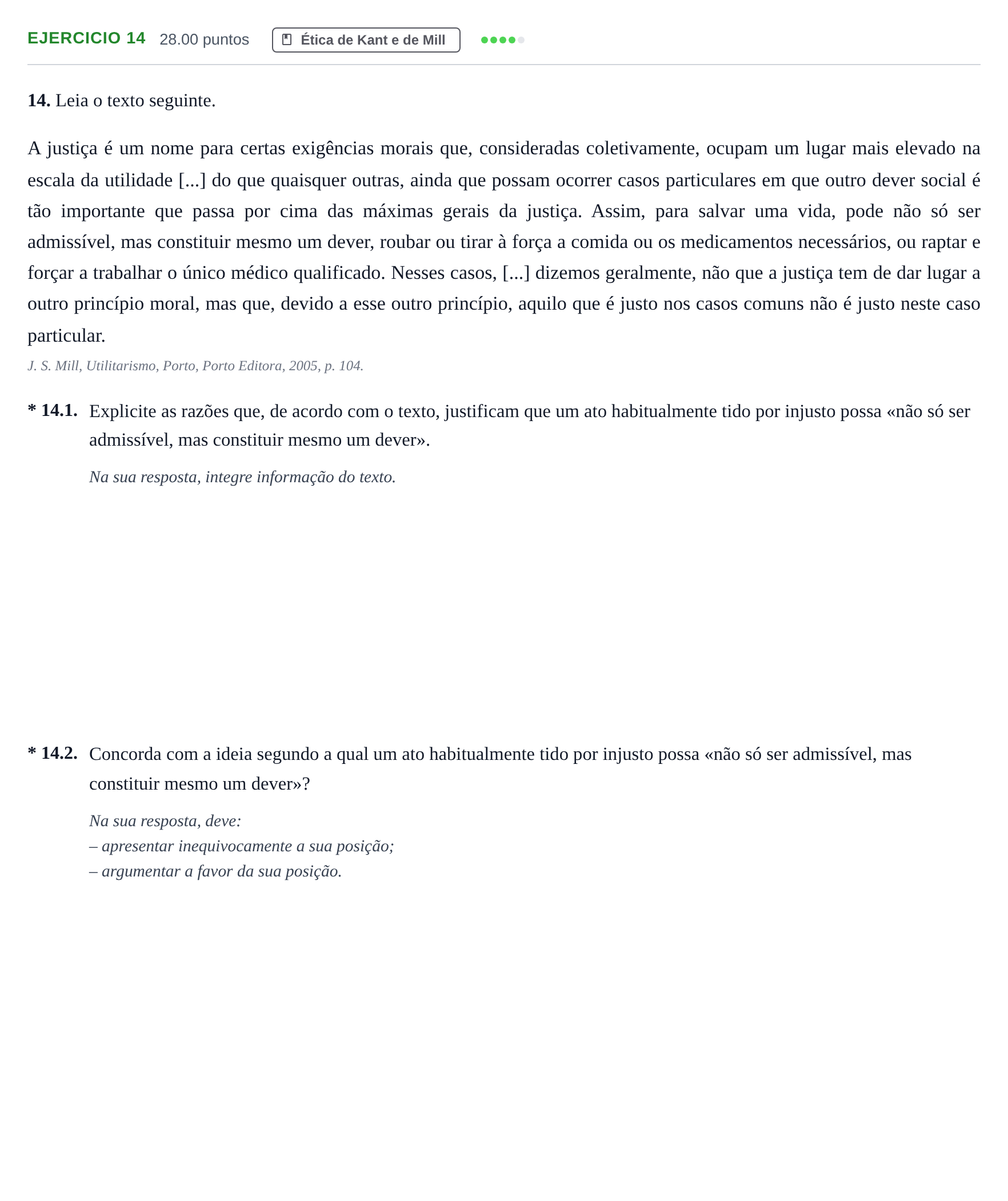 Enunciado: Exercício 14 · Exame Nacional Filosofia 2.ª fase 2023