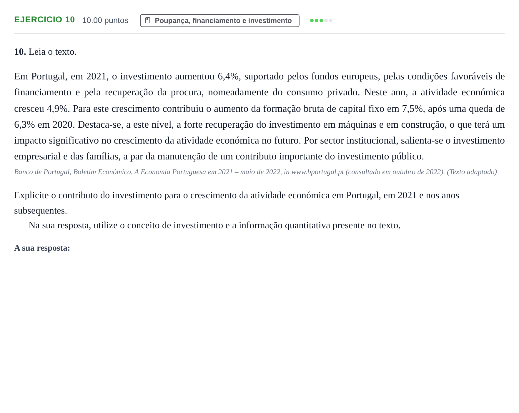 Enunciado: Exercício 10 · Exame Nacional Economia A 1.ª fase 2023