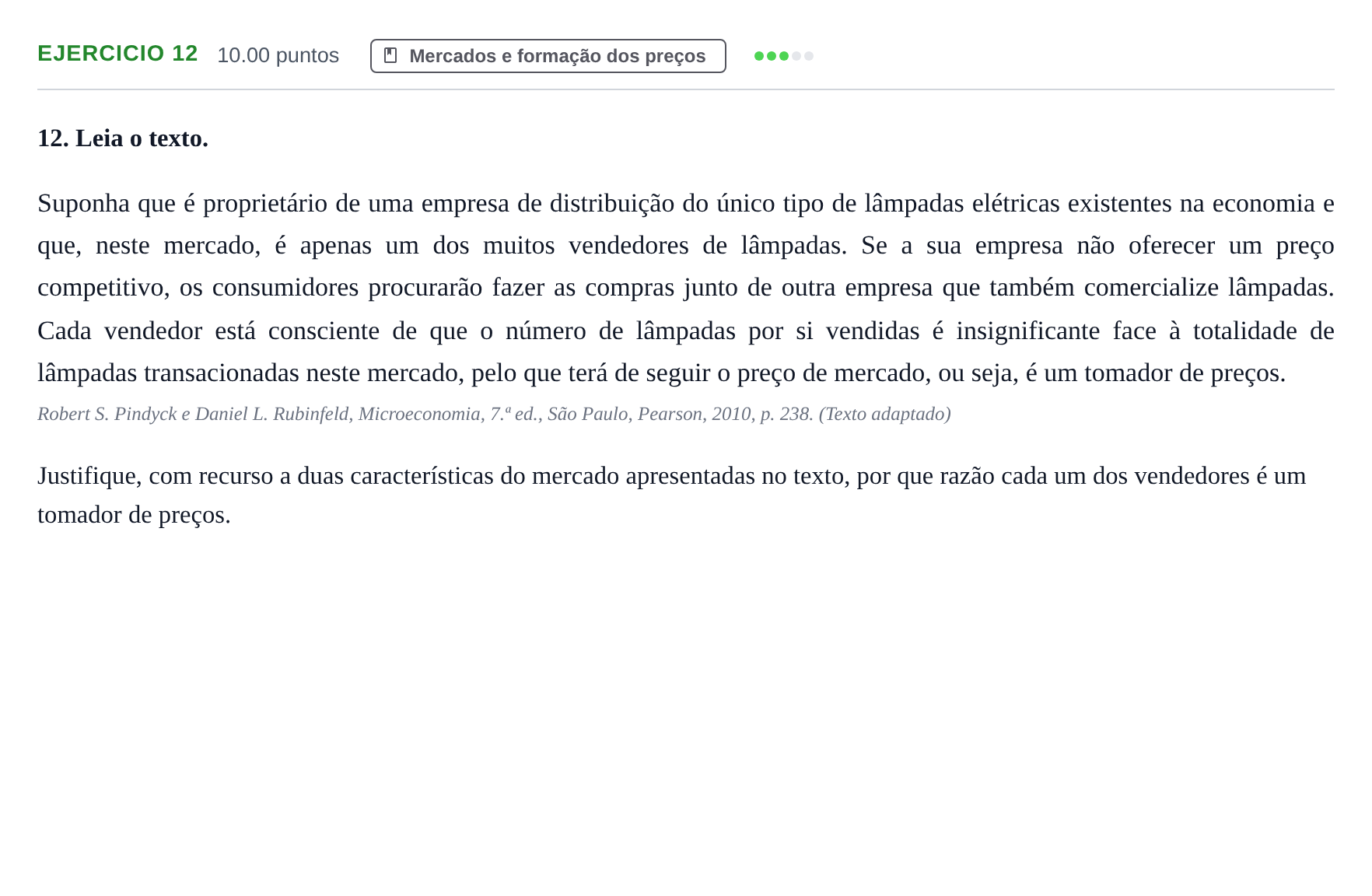 Enunciado: Exercício 12 · Exame Nacional Economia A 1.ª fase 2023