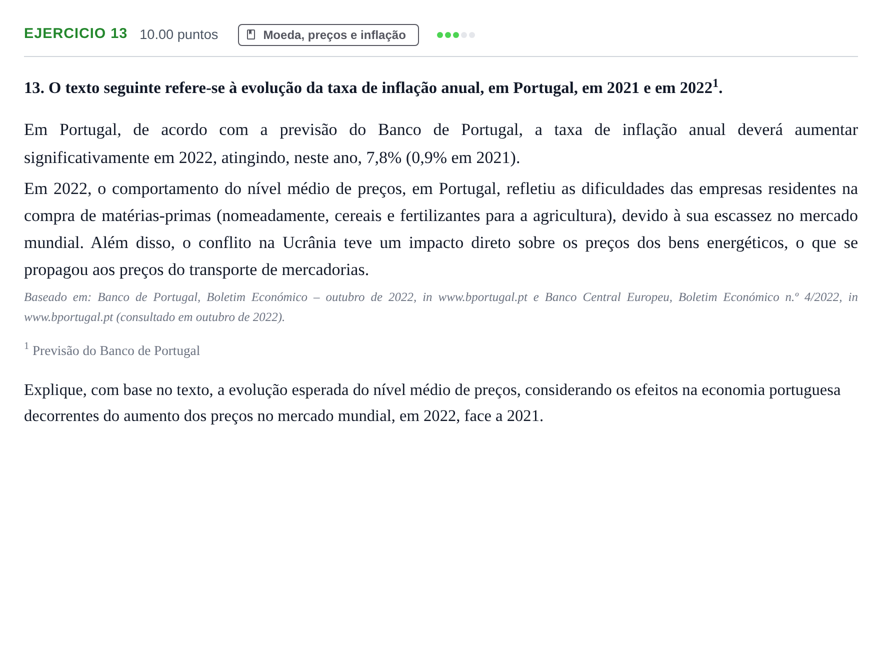 Enunciado: Exercício 13 · Exame Nacional Economia A 1.ª fase 2023