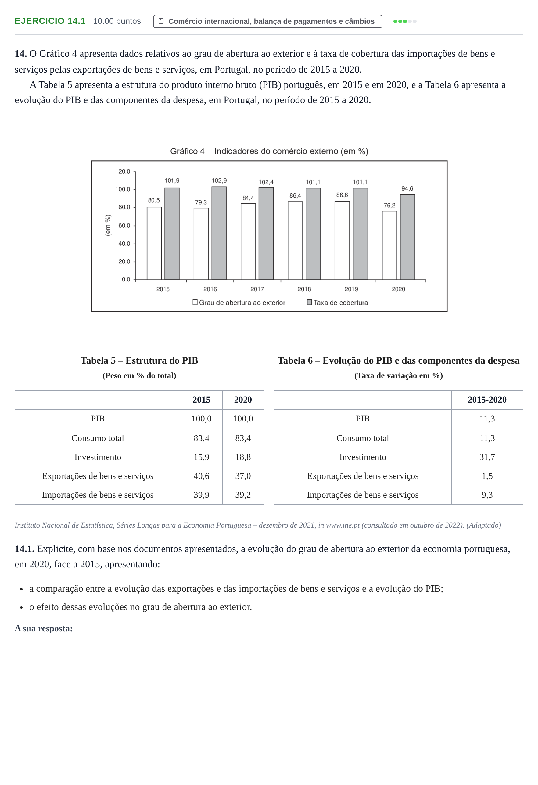 Enunciado: Exercício 14.1 · Exame Nacional Economia A 1.ª fase 2023