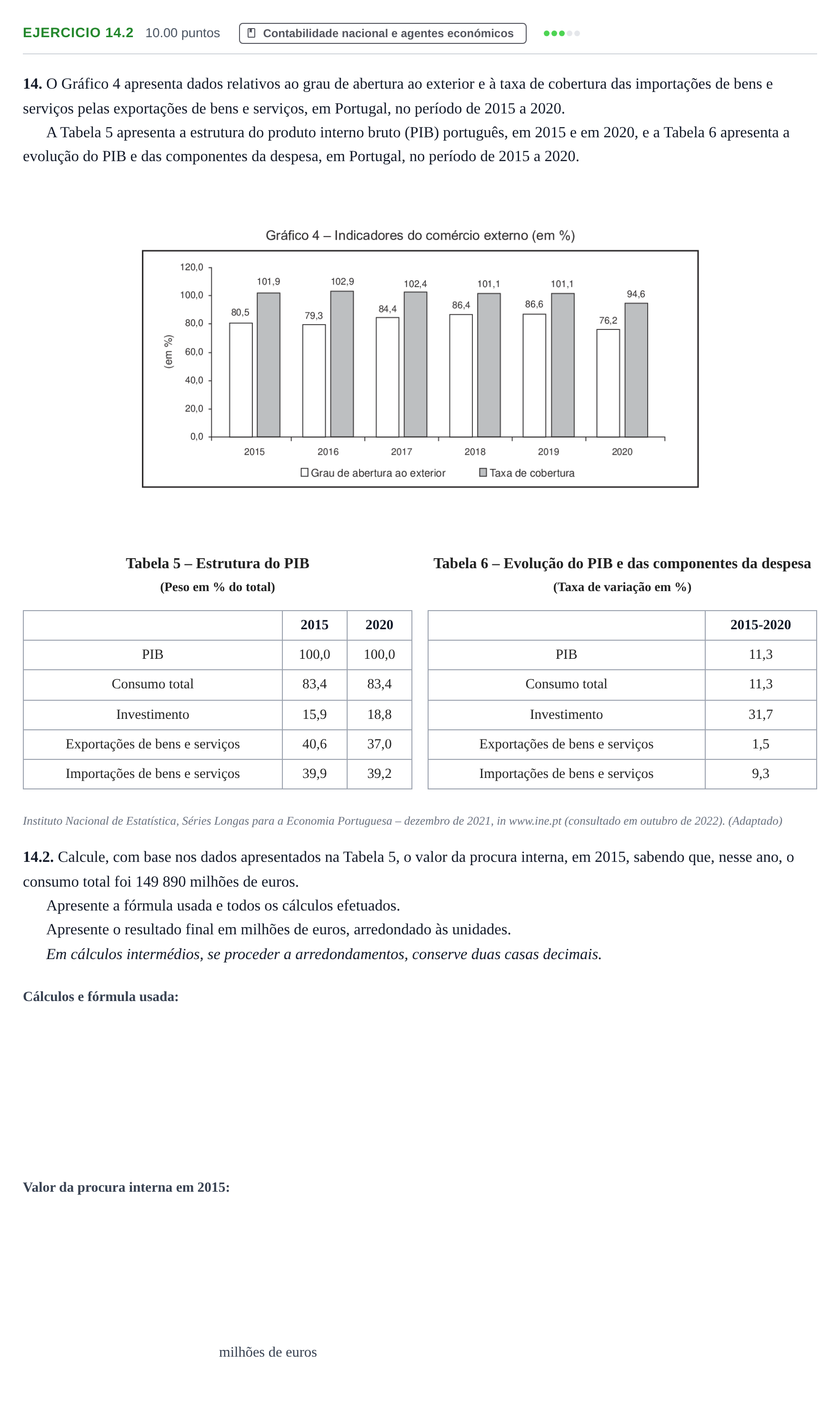 Enunciado: Exercício 14.2 · Exame Nacional Economia A 1.ª fase 2023