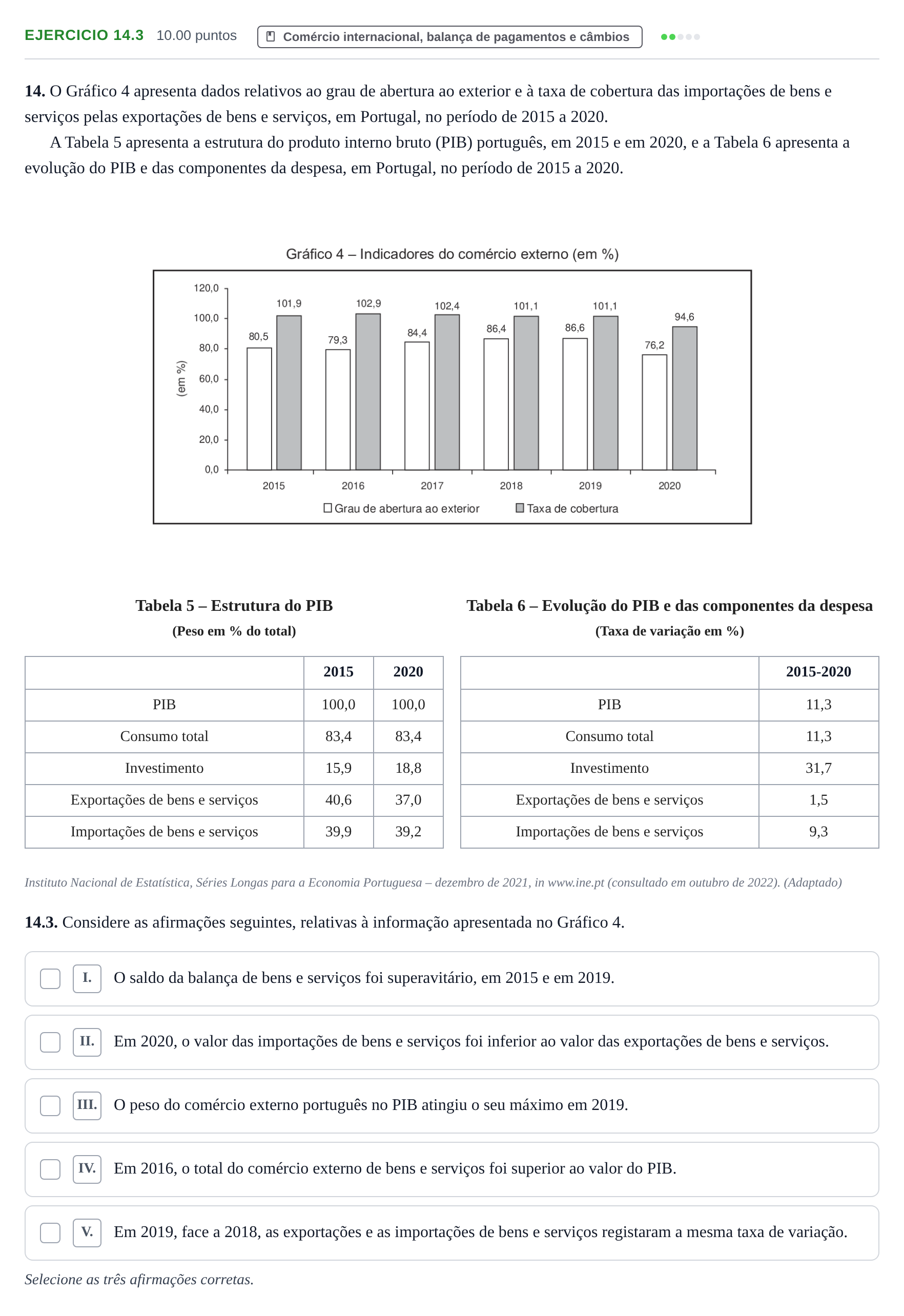 Enunciado: Exercício 14.3 · Exame Nacional Economia A 1.ª fase 2023