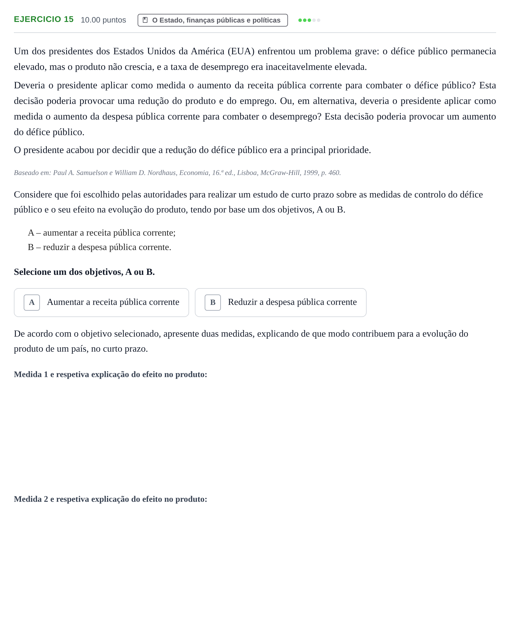 Enunciado: Exercício 15 · Exame Nacional Economia A 1.ª fase 2023