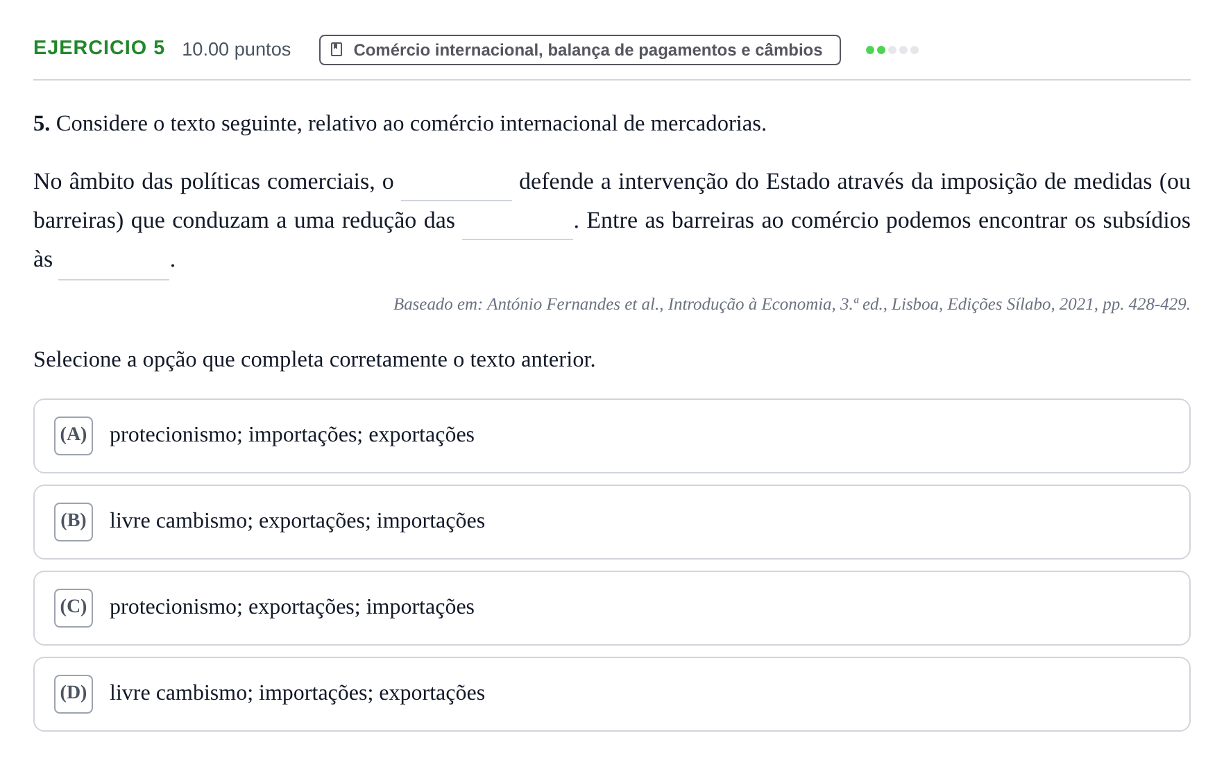 Enunciado: Exercício 5 · Exame Nacional Economia A 1.ª fase 2023