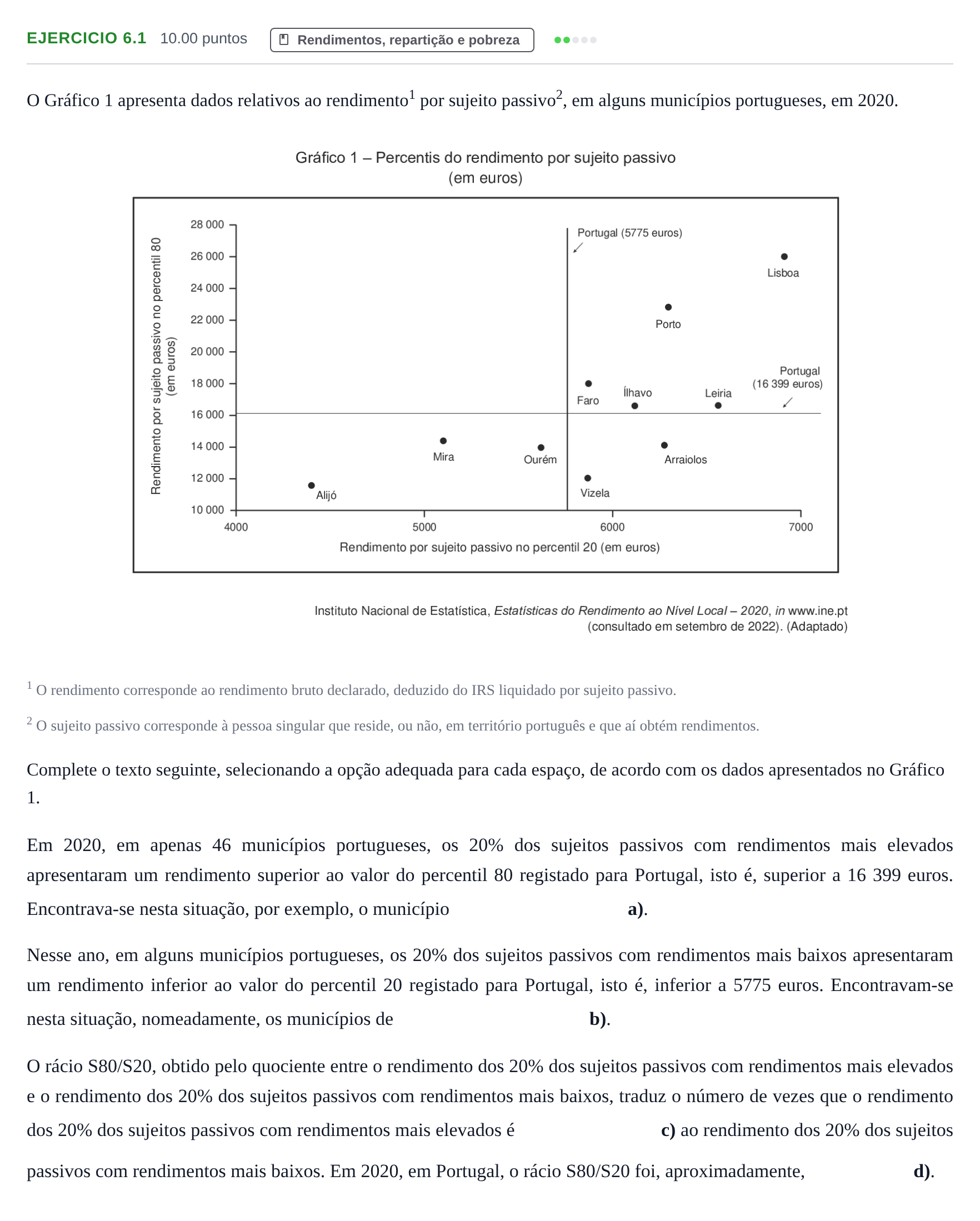 Enunciado: Exercício 6.1 · Exame Nacional Economia A 1.ª fase 2023