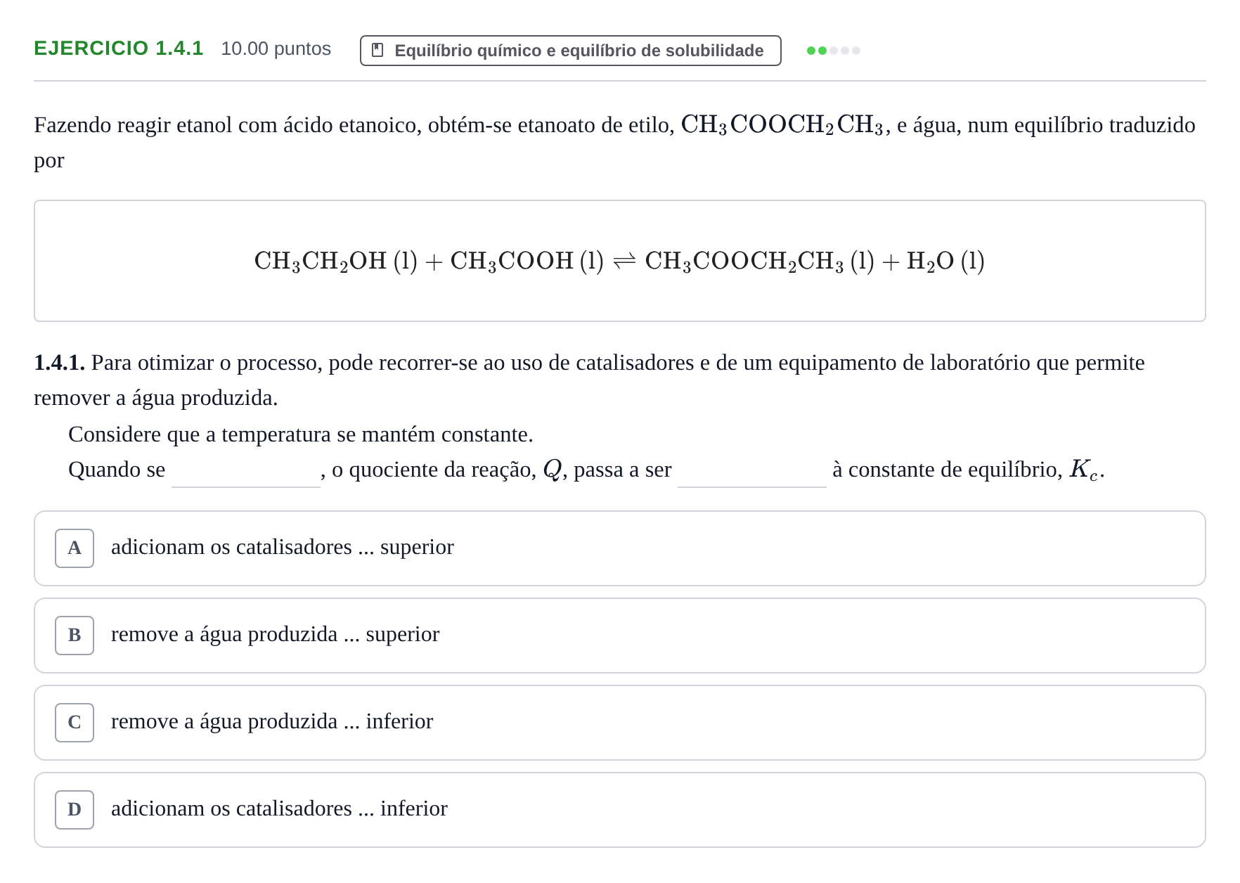 Enunciado: Exercício 1.4.1 · Exame Nacional Física e Química A Época especial 2023