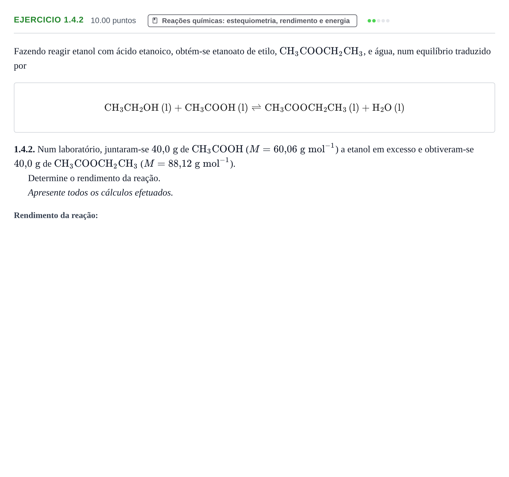 Enunciado: Exercício 1.4.2 · Exame Nacional Física e Química A Época especial 2023